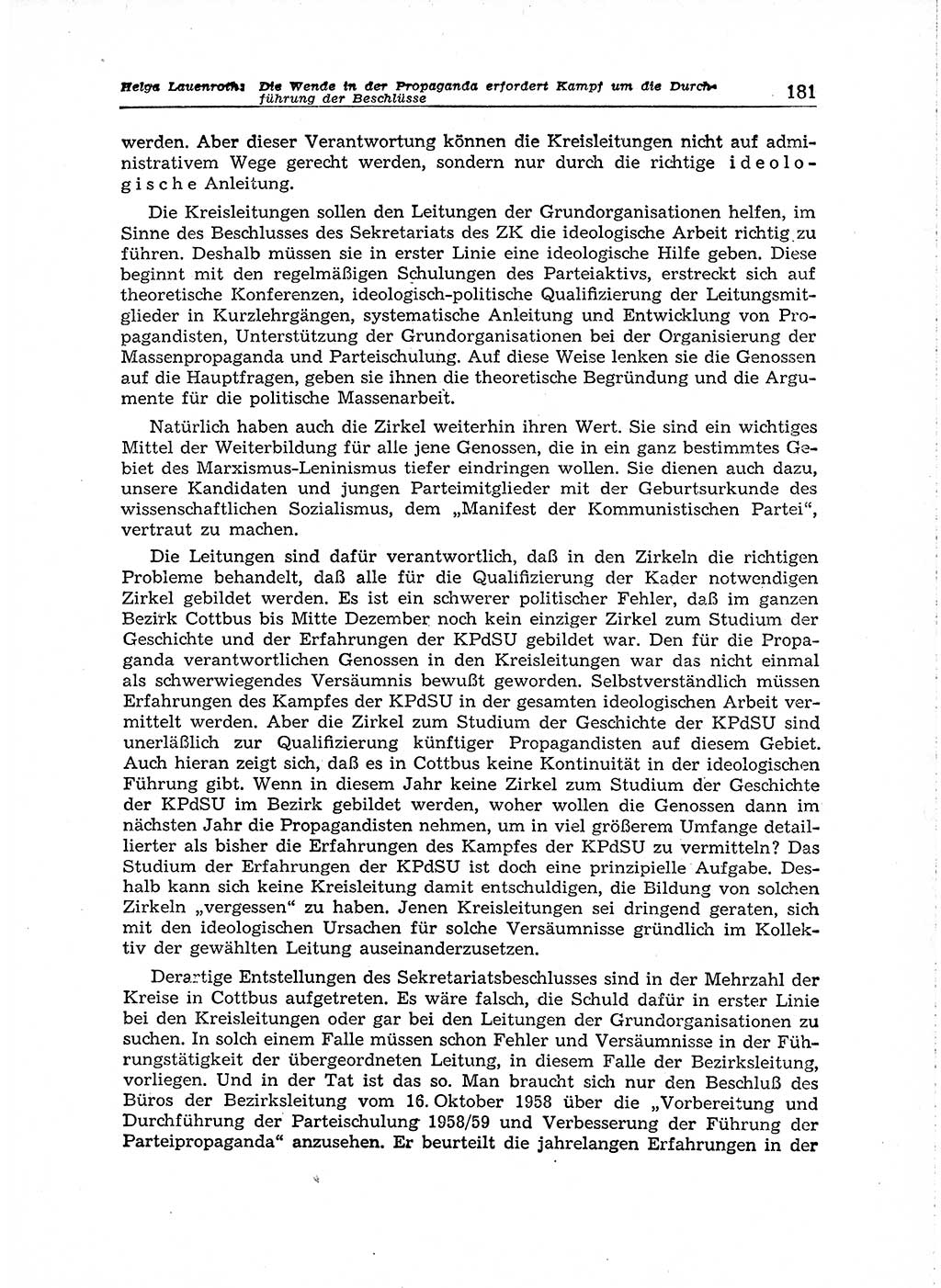 Neuer Weg (NW), Organ des Zentralkomitees (ZK) der SED (Sozialistische Einheitspartei Deutschlands) fÃ¼r Fragen des Parteiaufbaus und des Parteilebens, 14. Jahrgang [Deutsche Demokratische Republik (DDR)] 1959, Seite 181 (NW ZK SED DDR 1959, S. 181)