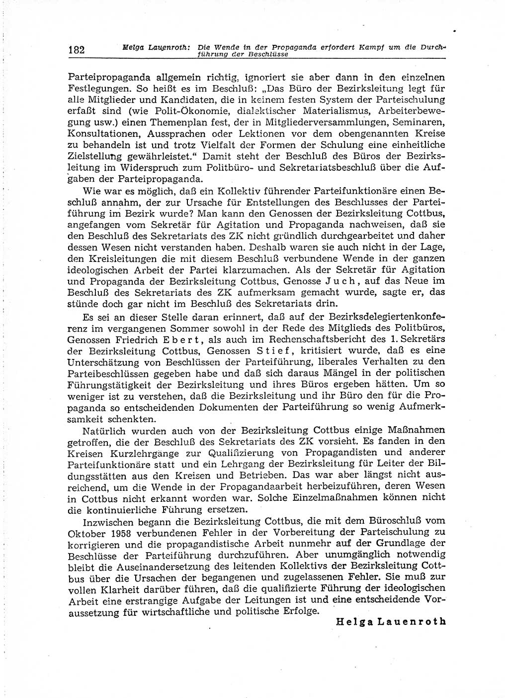 Neuer Weg (NW), Organ des Zentralkomitees (ZK) der SED (Sozialistische Einheitspartei Deutschlands) fÃ¼r Fragen des Parteiaufbaus und des Parteilebens, 14. Jahrgang [Deutsche Demokratische Republik (DDR)] 1959, Seite 182 (NW ZK SED DDR 1959, S. 182)