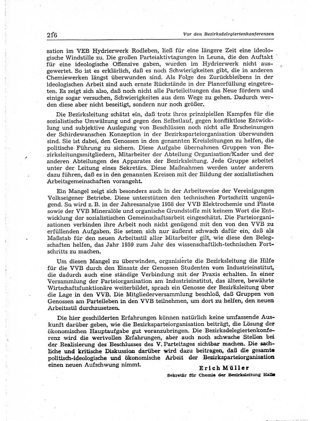 Neuer Weg (NW), Organ des Zentralkomitees (ZK) der SED (Sozialistische Einheitspartei Deutschlands) für Fragen des Parteiaufbaus und des Parteilebens, 14. Jahrgang [Deutsche Demokratische Republik (DDR)] 1959, Seite 216 (NW ZK SED DDR 1959, S. 216)