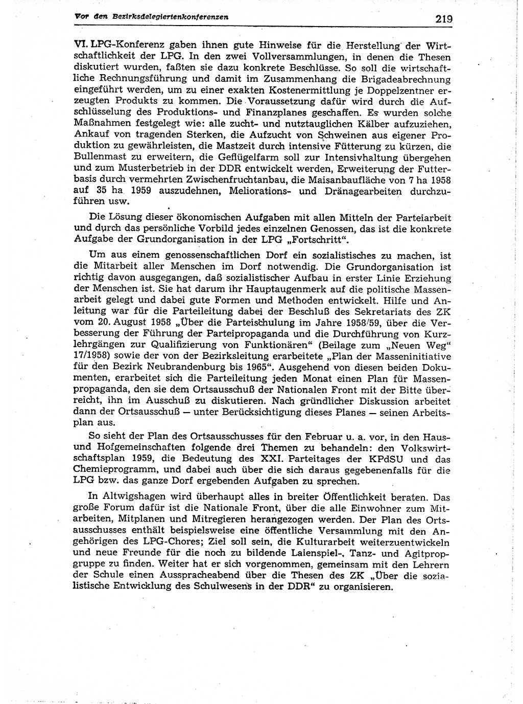 Neuer Weg (NW), Organ des Zentralkomitees (ZK) der SED (Sozialistische Einheitspartei Deutschlands) für Fragen des Parteiaufbaus und des Parteilebens, 14. Jahrgang [Deutsche Demokratische Republik (DDR)] 1959, Seite 219 (NW ZK SED DDR 1959, S. 219)