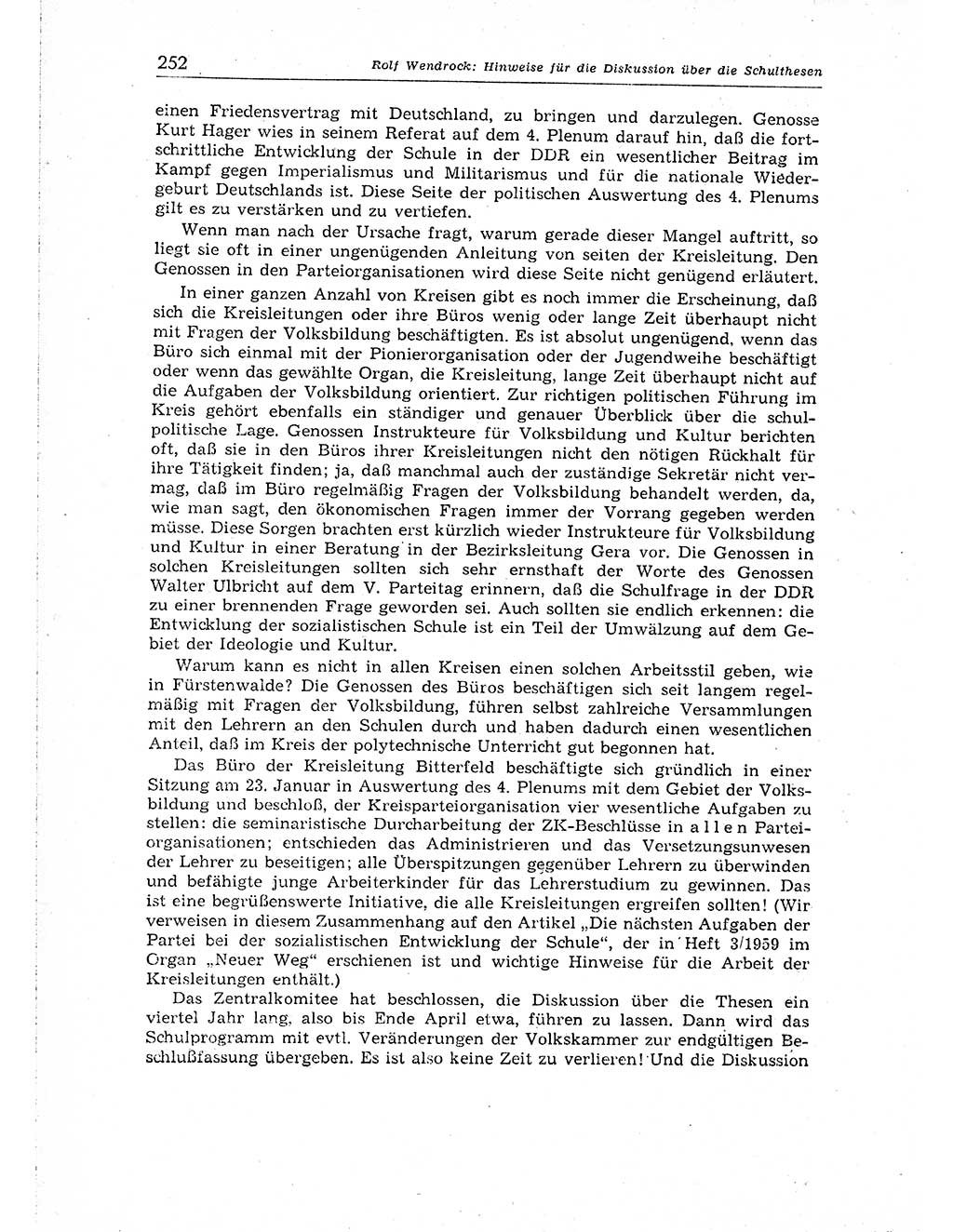 Neuer Weg (NW), Organ des Zentralkomitees (ZK) der SED (Sozialistische Einheitspartei Deutschlands) für Fragen des Parteiaufbaus und des Parteilebens, 14. Jahrgang [Deutsche Demokratische Republik (DDR)] 1959, Seite 252 (NW ZK SED DDR 1959, S. 252)