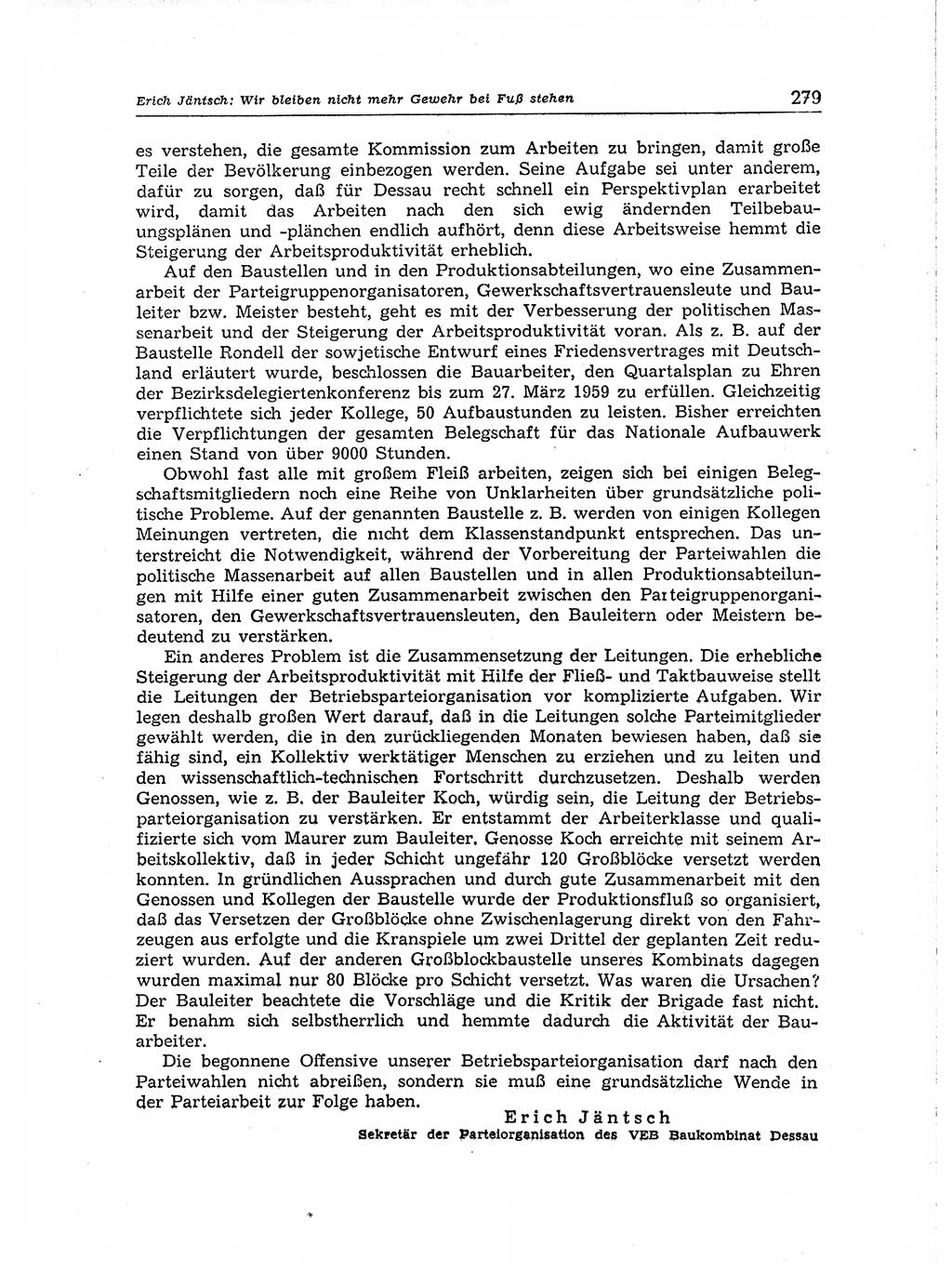 Neuer Weg (NW), Organ des Zentralkomitees (ZK) der SED (Sozialistische Einheitspartei Deutschlands) für Fragen des Parteiaufbaus und des Parteilebens, 14. Jahrgang [Deutsche Demokratische Republik (DDR)] 1959, Seite 279 (NW ZK SED DDR 1959, S. 279)