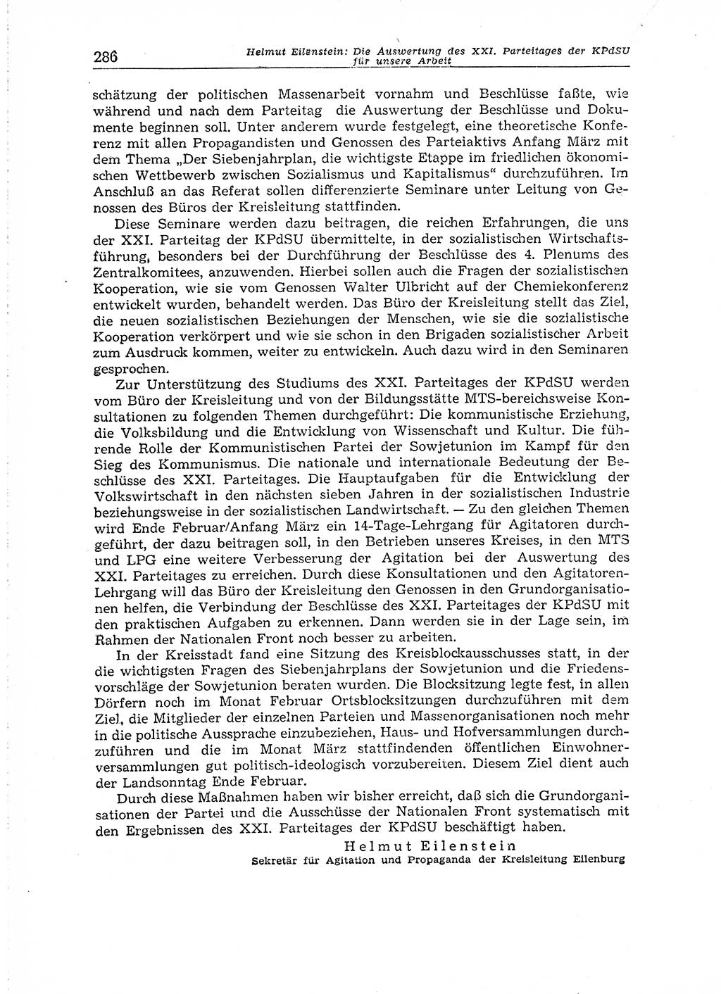 Neuer Weg (NW), Organ des Zentralkomitees (ZK) der SED (Sozialistische Einheitspartei Deutschlands) für Fragen des Parteiaufbaus und des Parteilebens, 14. Jahrgang [Deutsche Demokratische Republik (DDR)] 1959, Seite 286 (NW ZK SED DDR 1959, S. 286)