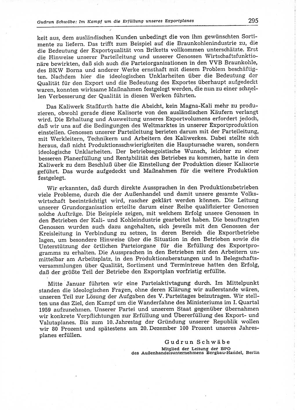 Neuer Weg (NW), Organ des Zentralkomitees (ZK) der SED (Sozialistische Einheitspartei Deutschlands) für Fragen des Parteiaufbaus und des Parteilebens, 14. Jahrgang [Deutsche Demokratische Republik (DDR)] 1959, Seite 295 (NW ZK SED DDR 1959, S. 295)