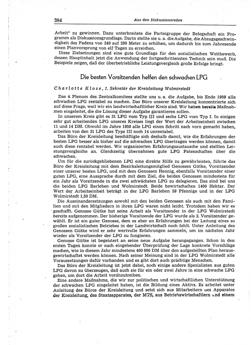 Neuer Weg (NW), Organ des Zentralkomitees (ZK) der SED (Sozialistische Einheitspartei Deutschlands) für Fragen des Parteiaufbaus und des Parteilebens, 14. Jahrgang [Deutsche Demokratische Republik (DDR)] 1959, Seite 384 (NW ZK SED DDR 1959, S. 384)
