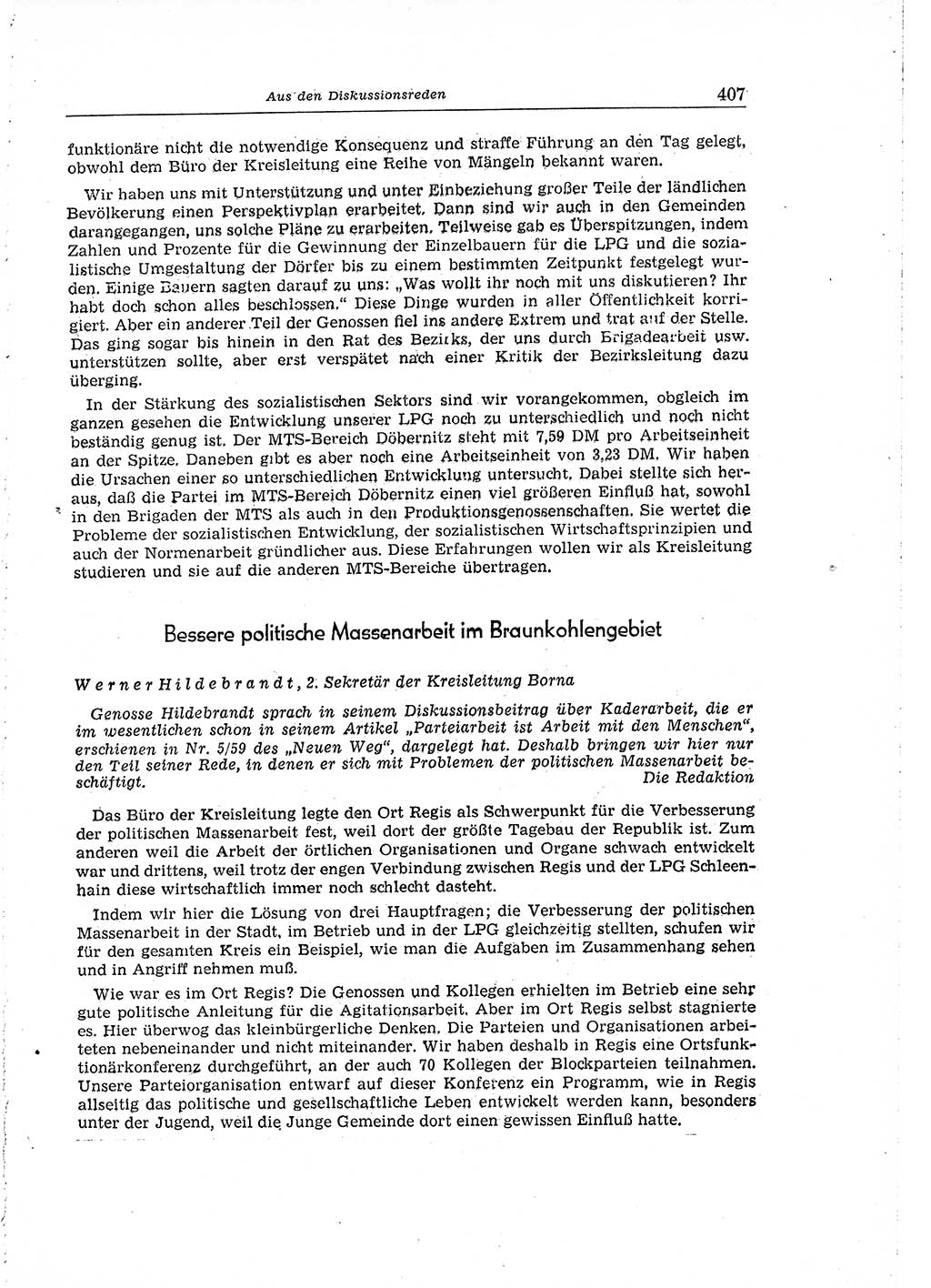 Neuer Weg (NW), Organ des Zentralkomitees (ZK) der SED (Sozialistische Einheitspartei Deutschlands) für Fragen des Parteiaufbaus und des Parteilebens, 14. Jahrgang [Deutsche Demokratische Republik (DDR)] 1959, Seite 407 (NW ZK SED DDR 1959, S. 407)