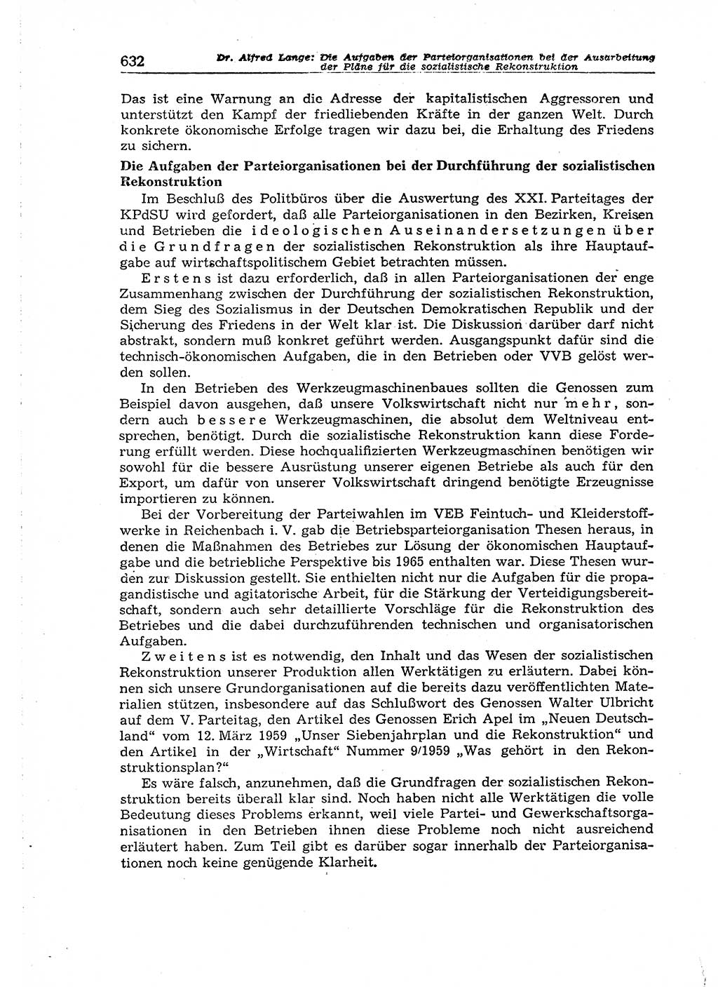 Neuer Weg (NW), Organ des Zentralkomitees (ZK) der SED (Sozialistische Einheitspartei Deutschlands) für Fragen des Parteiaufbaus und des Parteilebens, 14. Jahrgang [Deutsche Demokratische Republik (DDR)] 1959, Seite 632 (NW ZK SED DDR 1959, S. 632)