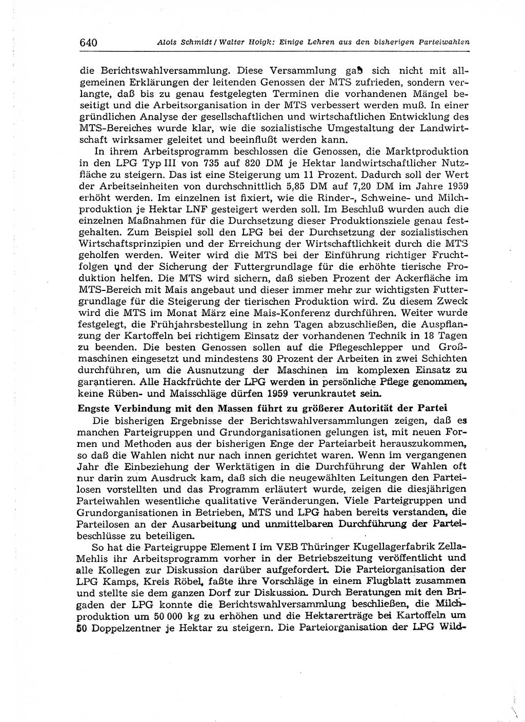 Neuer Weg (NW), Organ des Zentralkomitees (ZK) der SED (Sozialistische Einheitspartei Deutschlands) für Fragen des Parteiaufbaus und des Parteilebens, 14. Jahrgang [Deutsche Demokratische Republik (DDR)] 1959, Seite 640 (NW ZK SED DDR 1959, S. 640)
