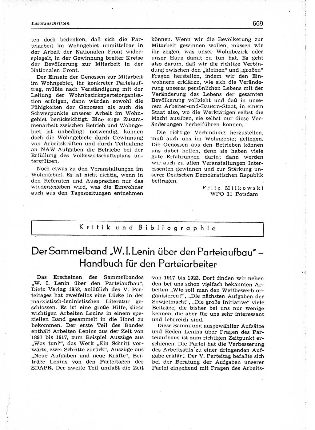 Neuer Weg (NW), Organ des Zentralkomitees (ZK) der SED (Sozialistische Einheitspartei Deutschlands) für Fragen des Parteiaufbaus und des Parteilebens, 14. Jahrgang [Deutsche Demokratische Republik (DDR)] 1959, Seite 669 (NW ZK SED DDR 1959, S. 669)