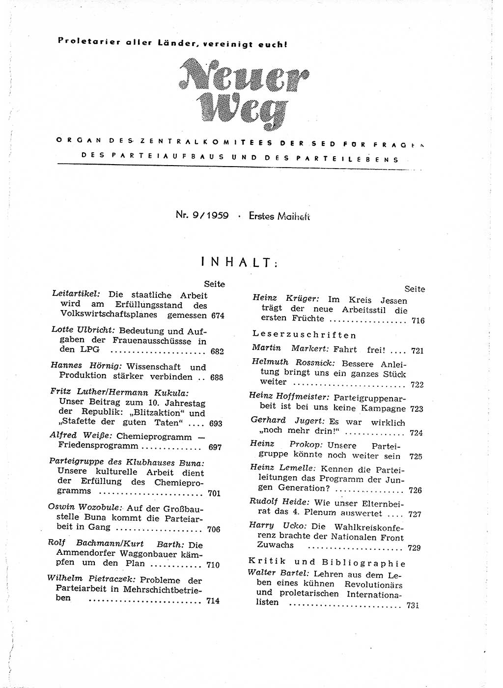 Neuer Weg (NW), Organ des Zentralkomitees (ZK) der SED (Sozialistische Einheitspartei Deutschlands) für Fragen des Parteiaufbaus und des Parteilebens, 14. Jahrgang [Deutsche Demokratische Republik (DDR)] 1959, Seite 673 (NW ZK SED DDR 1959, S. 673)