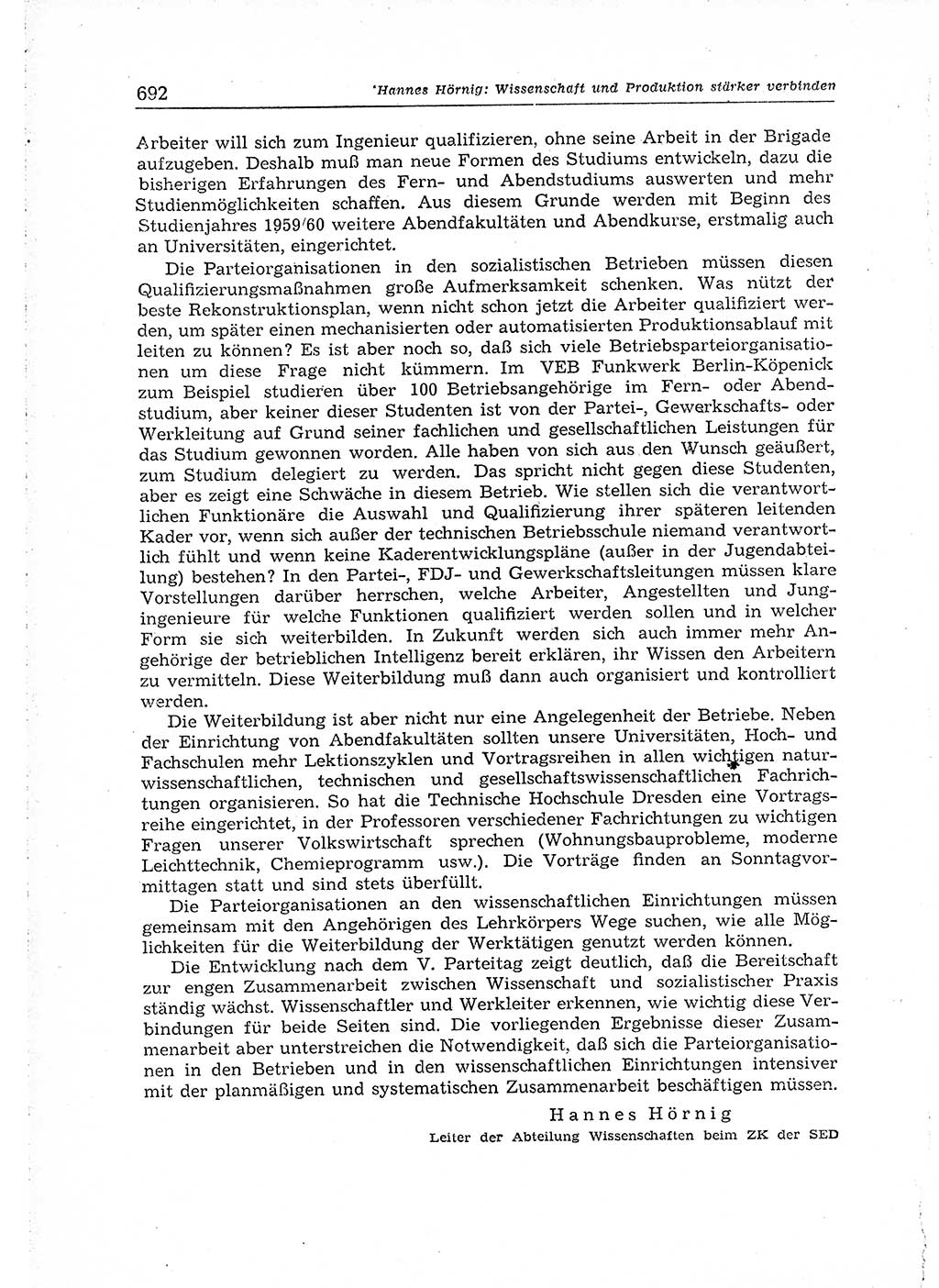 Neuer Weg (NW), Organ des Zentralkomitees (ZK) der SED (Sozialistische Einheitspartei Deutschlands) für Fragen des Parteiaufbaus und des Parteilebens, 14. Jahrgang [Deutsche Demokratische Republik (DDR)] 1959, Seite 692 (NW ZK SED DDR 1959, S. 692)