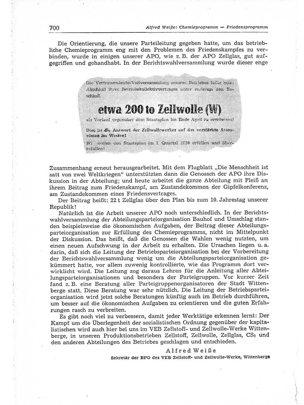 Neuer Weg (NW), Organ des Zentralkomitees (ZK) der SED (Sozialistische Einheitspartei Deutschlands) für Fragen des Parteiaufbaus und des Parteilebens, 14. Jahrgang [Deutsche Demokratische Republik (DDR)] 1959, Seite 700 (NW ZK SED DDR 1959, S. 700)