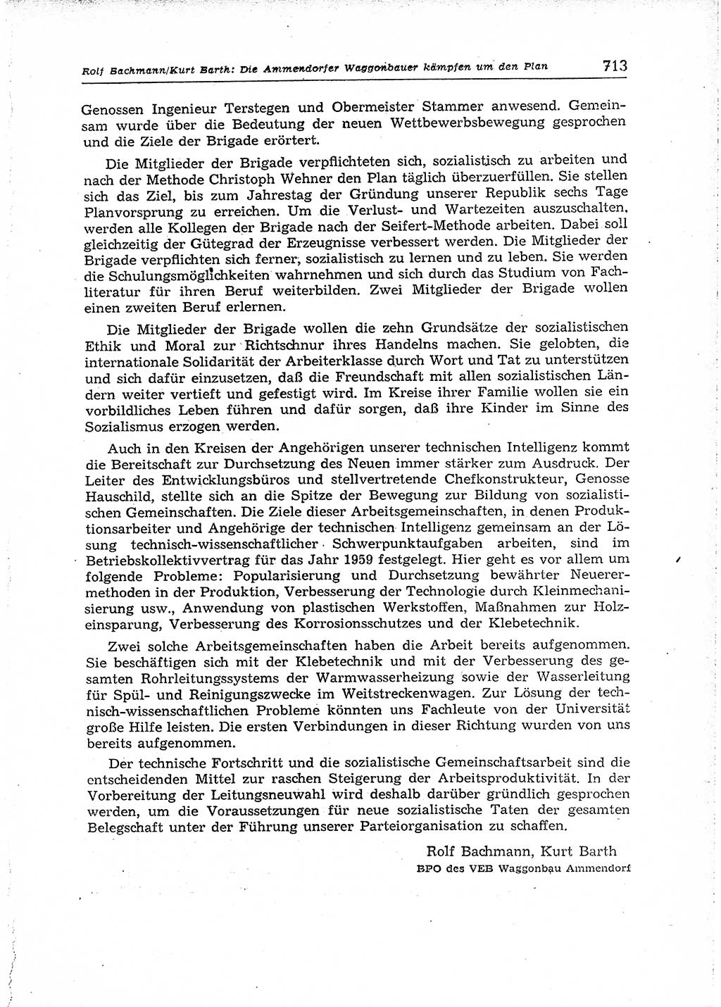 Neuer Weg (NW), Organ des Zentralkomitees (ZK) der SED (Sozialistische Einheitspartei Deutschlands) für Fragen des Parteiaufbaus und des Parteilebens, 14. Jahrgang [Deutsche Demokratische Republik (DDR)] 1959, Seite 713 (NW ZK SED DDR 1959, S. 713)