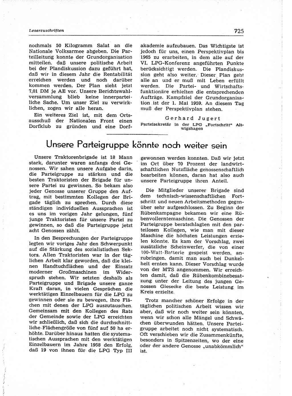 Neuer Weg (NW), Organ des Zentralkomitees (ZK) der SED (Sozialistische Einheitspartei Deutschlands) für Fragen des Parteiaufbaus und des Parteilebens, 14. Jahrgang [Deutsche Demokratische Republik (DDR)] 1959, Seite 725 (NW ZK SED DDR 1959, S. 725)