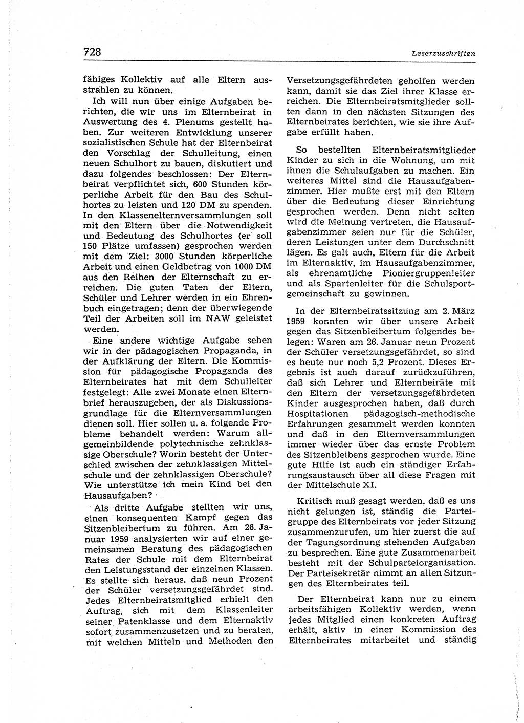 Neuer Weg (NW), Organ des Zentralkomitees (ZK) der SED (Sozialistische Einheitspartei Deutschlands) für Fragen des Parteiaufbaus und des Parteilebens, 14. Jahrgang [Deutsche Demokratische Republik (DDR)] 1959, Seite 728 (NW ZK SED DDR 1959, S. 728)