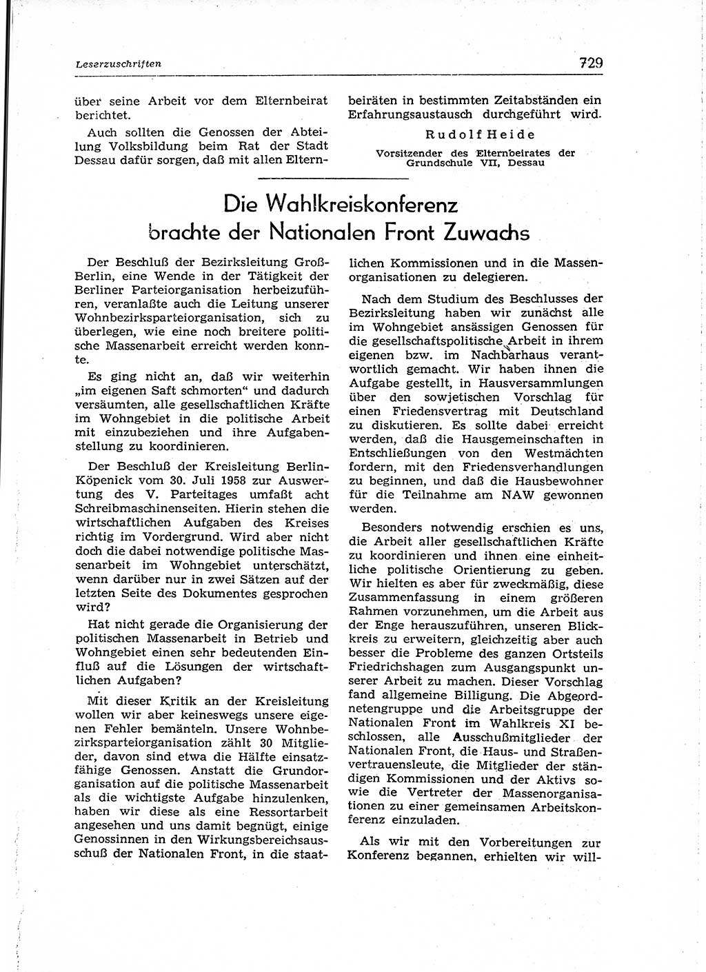 Neuer Weg (NW), Organ des Zentralkomitees (ZK) der SED (Sozialistische Einheitspartei Deutschlands) für Fragen des Parteiaufbaus und des Parteilebens, 14. Jahrgang [Deutsche Demokratische Republik (DDR)] 1959, Seite 729 (NW ZK SED DDR 1959, S. 729)