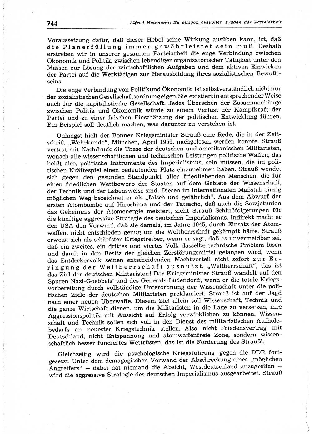 Neuer Weg (NW), Organ des Zentralkomitees (ZK) der SED (Sozialistische Einheitspartei Deutschlands) für Fragen des Parteiaufbaus und des Parteilebens, 14. Jahrgang [Deutsche Demokratische Republik (DDR)] 1959, Seite 744 (NW ZK SED DDR 1959, S. 744)