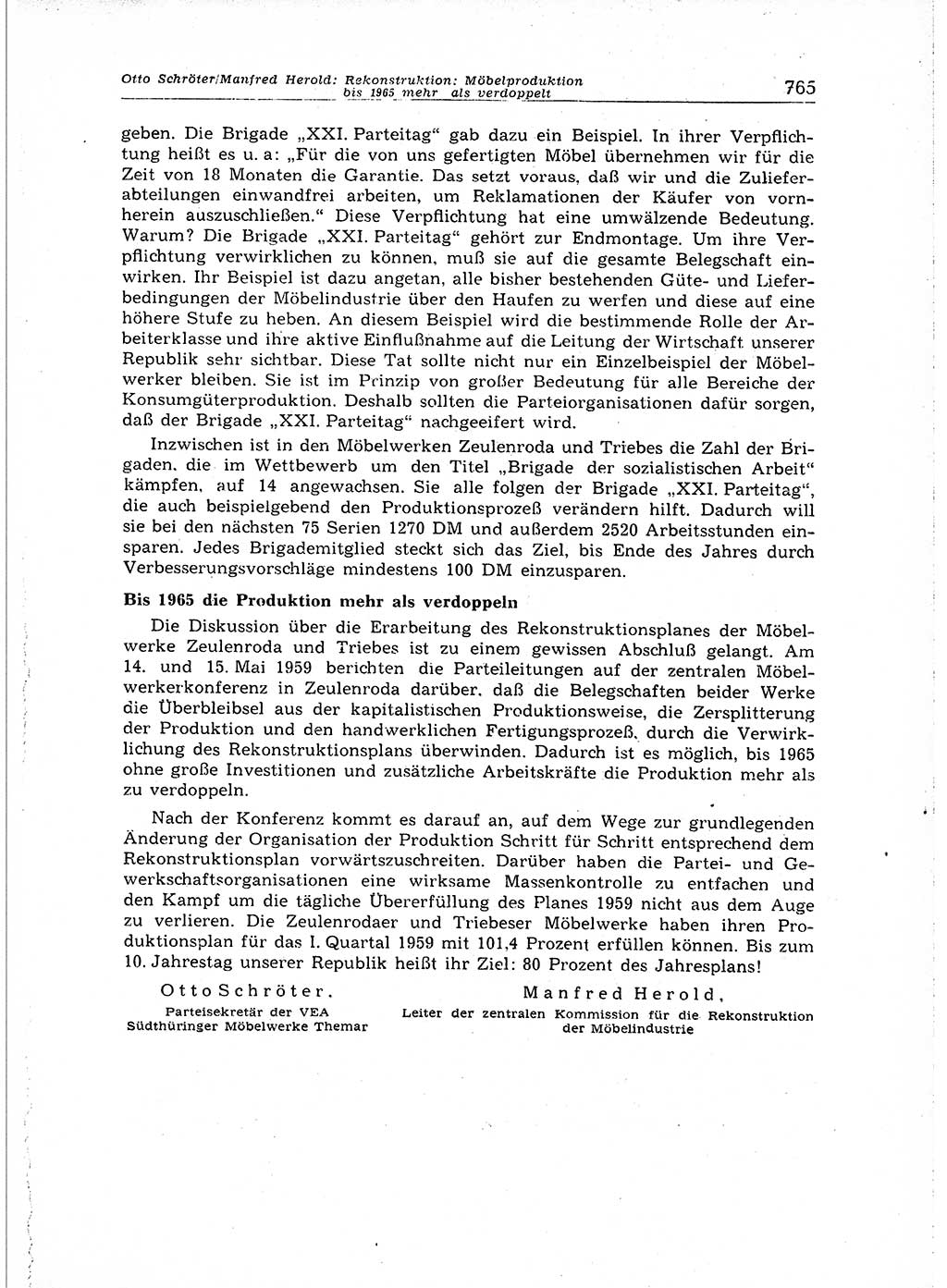 Neuer Weg (NW), Organ des Zentralkomitees (ZK) der SED (Sozialistische Einheitspartei Deutschlands) für Fragen des Parteiaufbaus und des Parteilebens, 14. Jahrgang [Deutsche Demokratische Republik (DDR)] 1959, Seite 765 (NW ZK SED DDR 1959, S. 765)