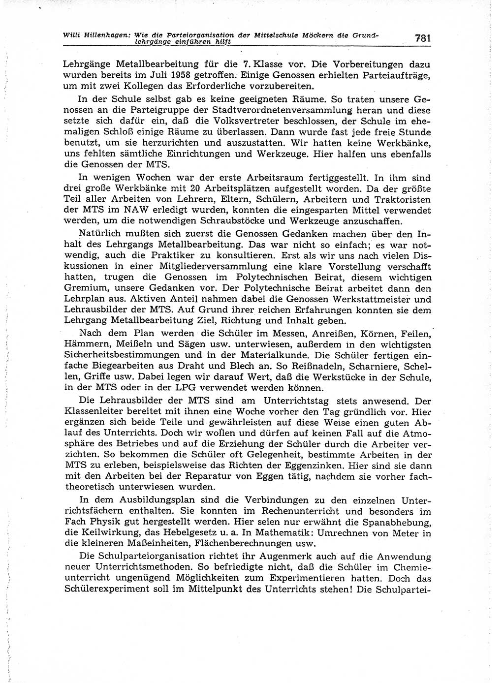 Neuer Weg (NW), Organ des Zentralkomitees (ZK) der SED (Sozialistische Einheitspartei Deutschlands) für Fragen des Parteiaufbaus und des Parteilebens, 14. Jahrgang [Deutsche Demokratische Republik (DDR)] 1959, Seite 781 (NW ZK SED DDR 1959, S. 781)