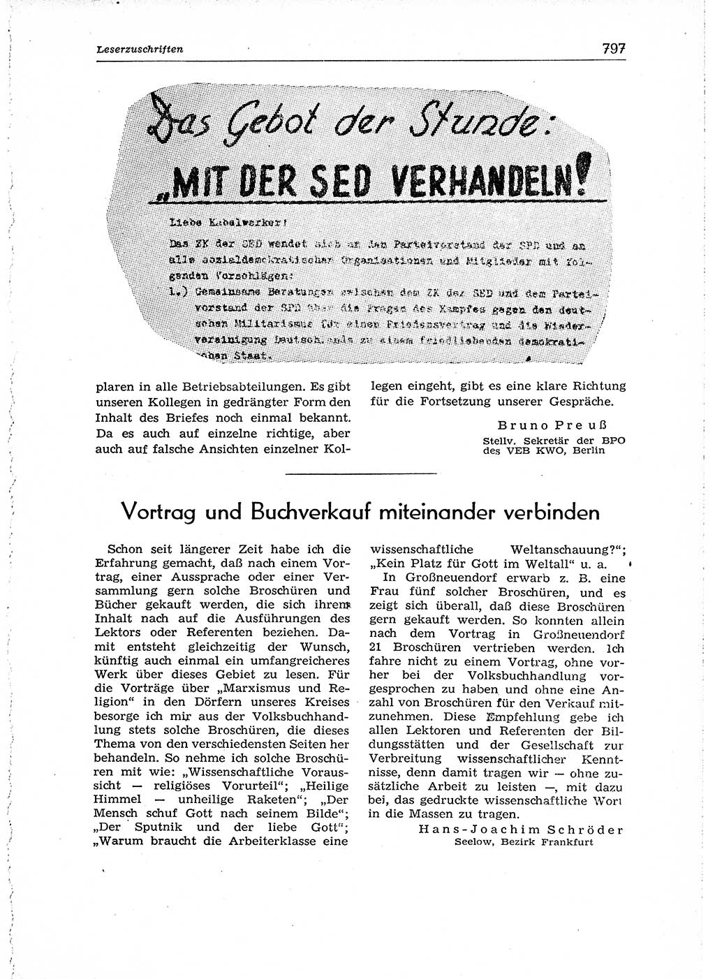 Neuer Weg (NW), Organ des Zentralkomitees (ZK) der SED (Sozialistische Einheitspartei Deutschlands) für Fragen des Parteiaufbaus und des Parteilebens, 14. Jahrgang [Deutsche Demokratische Republik (DDR)] 1959, Seite 797 (NW ZK SED DDR 1959, S. 797)