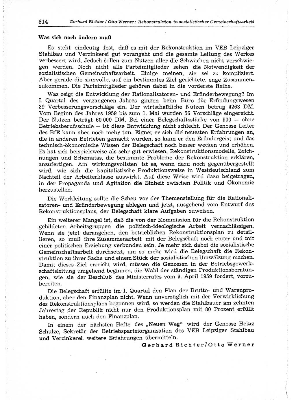 Neuer Weg (NW), Organ des Zentralkomitees (ZK) der SED (Sozialistische Einheitspartei Deutschlands) für Fragen des Parteiaufbaus und des Parteilebens, 14. Jahrgang [Deutsche Demokratische Republik (DDR)] 1959, Seite 814 (NW ZK SED DDR 1959, S. 814)