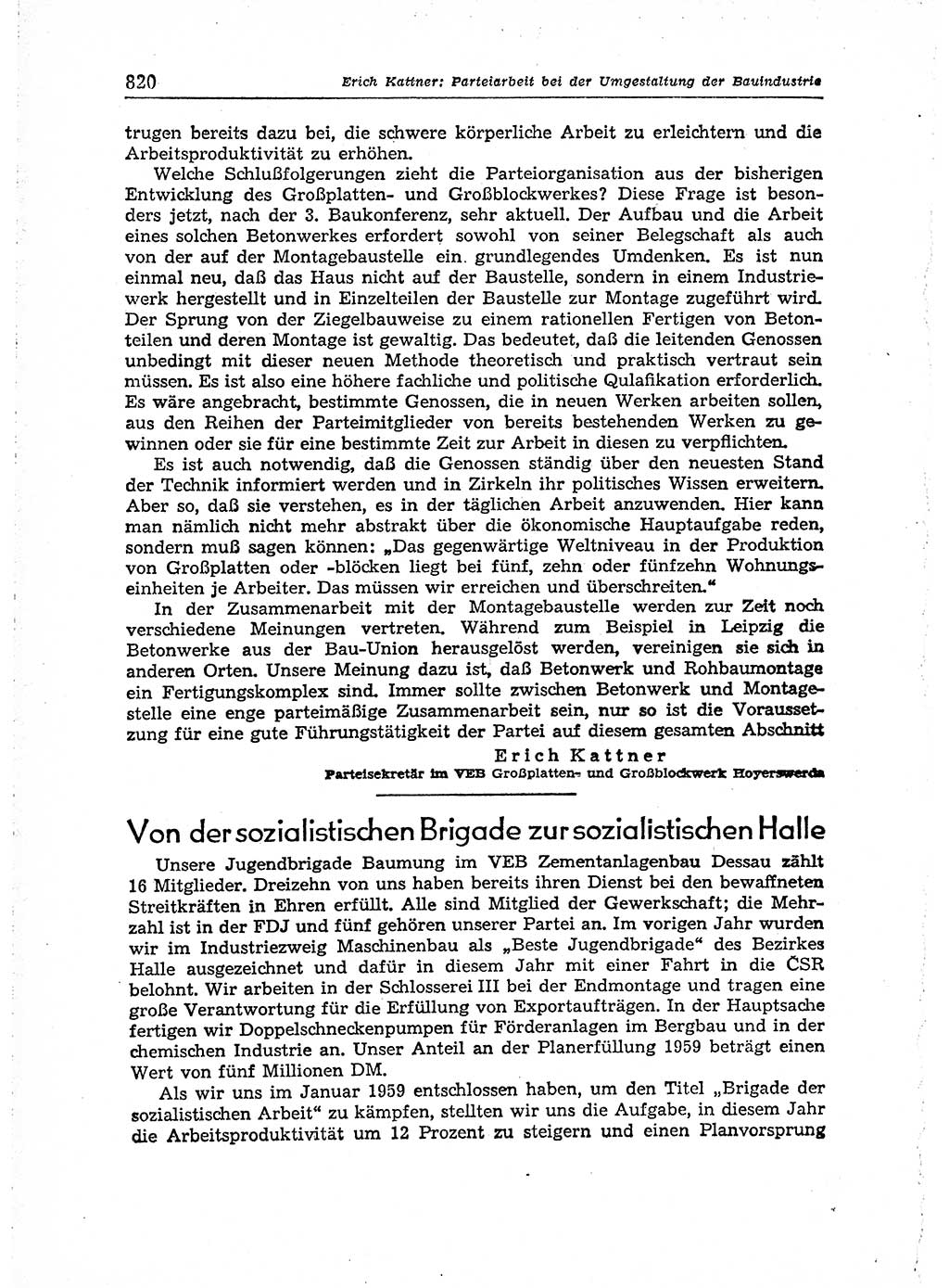 Neuer Weg (NW), Organ des Zentralkomitees (ZK) der SED (Sozialistische Einheitspartei Deutschlands) für Fragen des Parteiaufbaus und des Parteilebens, 14. Jahrgang [Deutsche Demokratische Republik (DDR)] 1959, Seite 820 (NW ZK SED DDR 1959, S. 820)