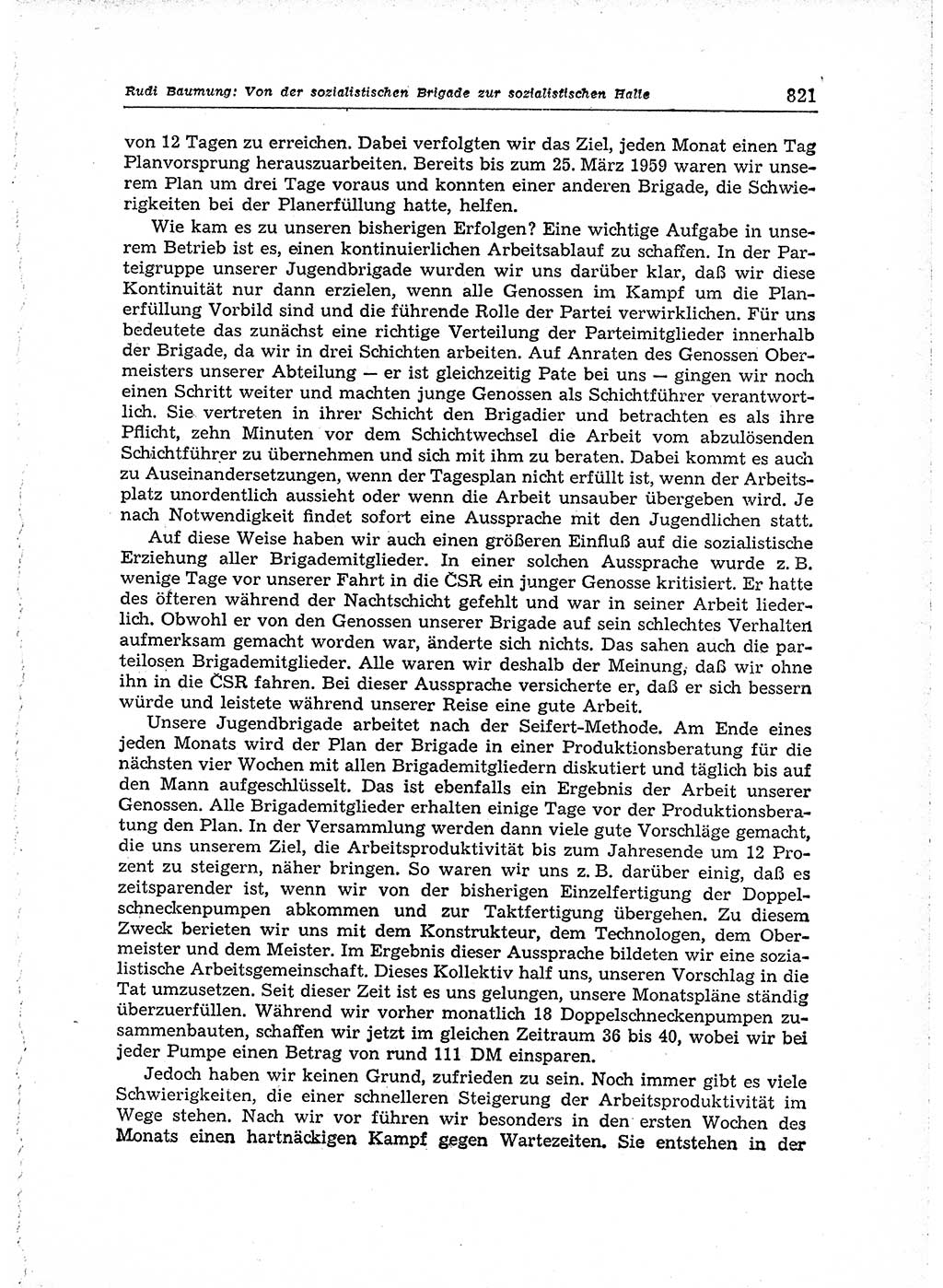 Neuer Weg (NW), Organ des Zentralkomitees (ZK) der SED (Sozialistische Einheitspartei Deutschlands) für Fragen des Parteiaufbaus und des Parteilebens, 14. Jahrgang [Deutsche Demokratische Republik (DDR)] 1959, Seite 821 (NW ZK SED DDR 1959, S. 821)