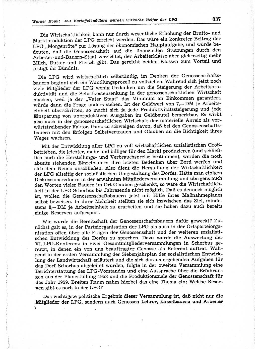 Neuer Weg (NW), Organ des Zentralkomitees (ZK) der SED (Sozialistische Einheitspartei Deutschlands) für Fragen des Parteiaufbaus und des Parteilebens, 14. Jahrgang [Deutsche Demokratische Republik (DDR)] 1959, Seite 837 (NW ZK SED DDR 1959, S. 837)