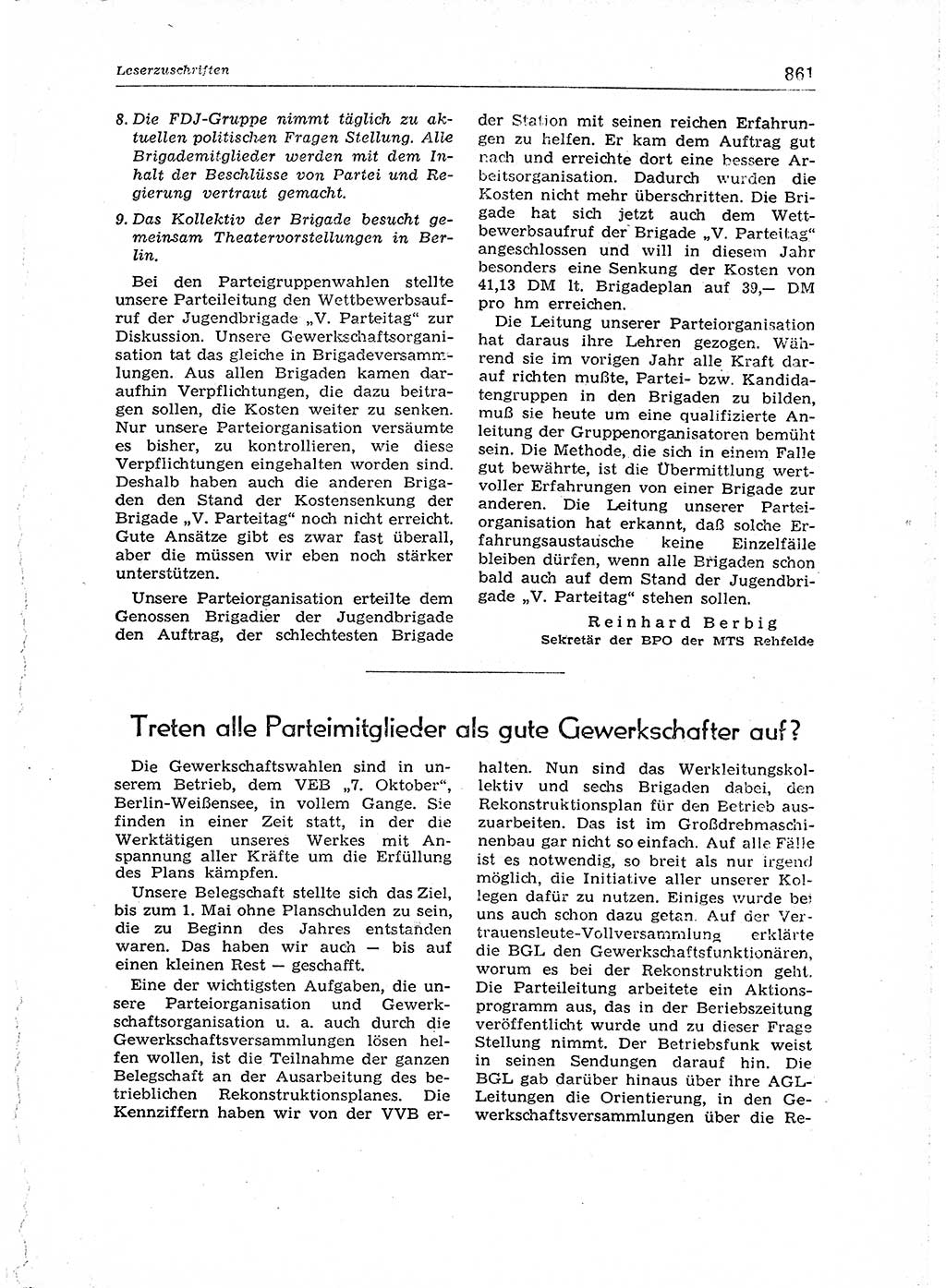 Neuer Weg (NW), Organ des Zentralkomitees (ZK) der SED (Sozialistische Einheitspartei Deutschlands) für Fragen des Parteiaufbaus und des Parteilebens, 14. Jahrgang [Deutsche Demokratische Republik (DDR)] 1959, Seite 861 (NW ZK SED DDR 1959, S. 861)