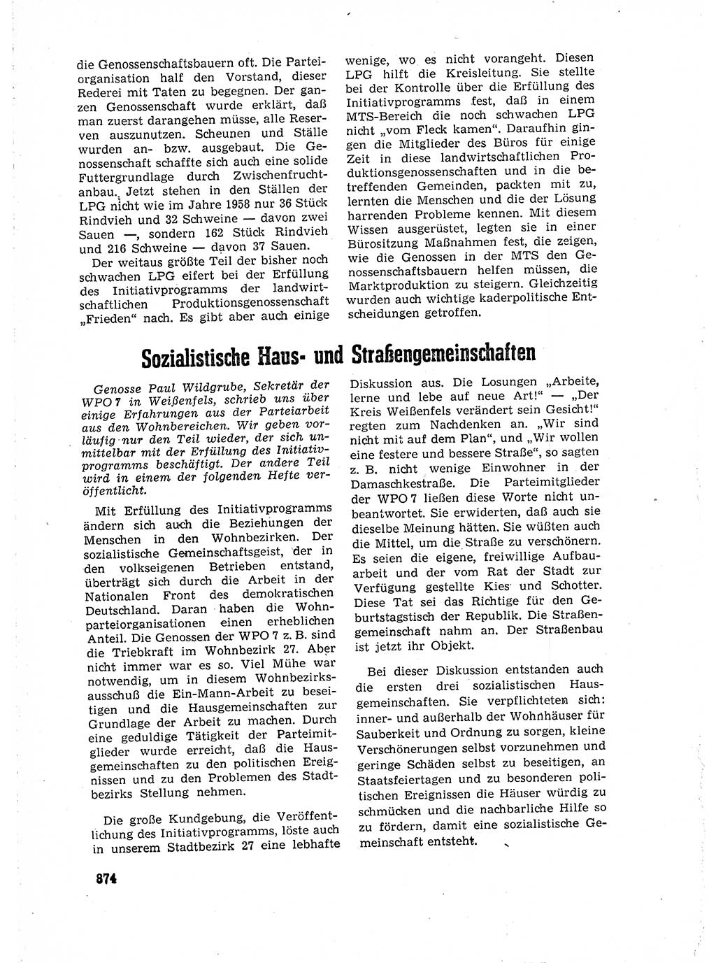 Neuer Weg (NW), Organ des Zentralkomitees (ZK) der SED (Sozialistische Einheitspartei Deutschlands) für Fragen des Parteiaufbaus und des Parteilebens, 14. Jahrgang [Deutsche Demokratische Republik (DDR)] 1959, Seite 874 (NW ZK SED DDR 1959, S. 874)