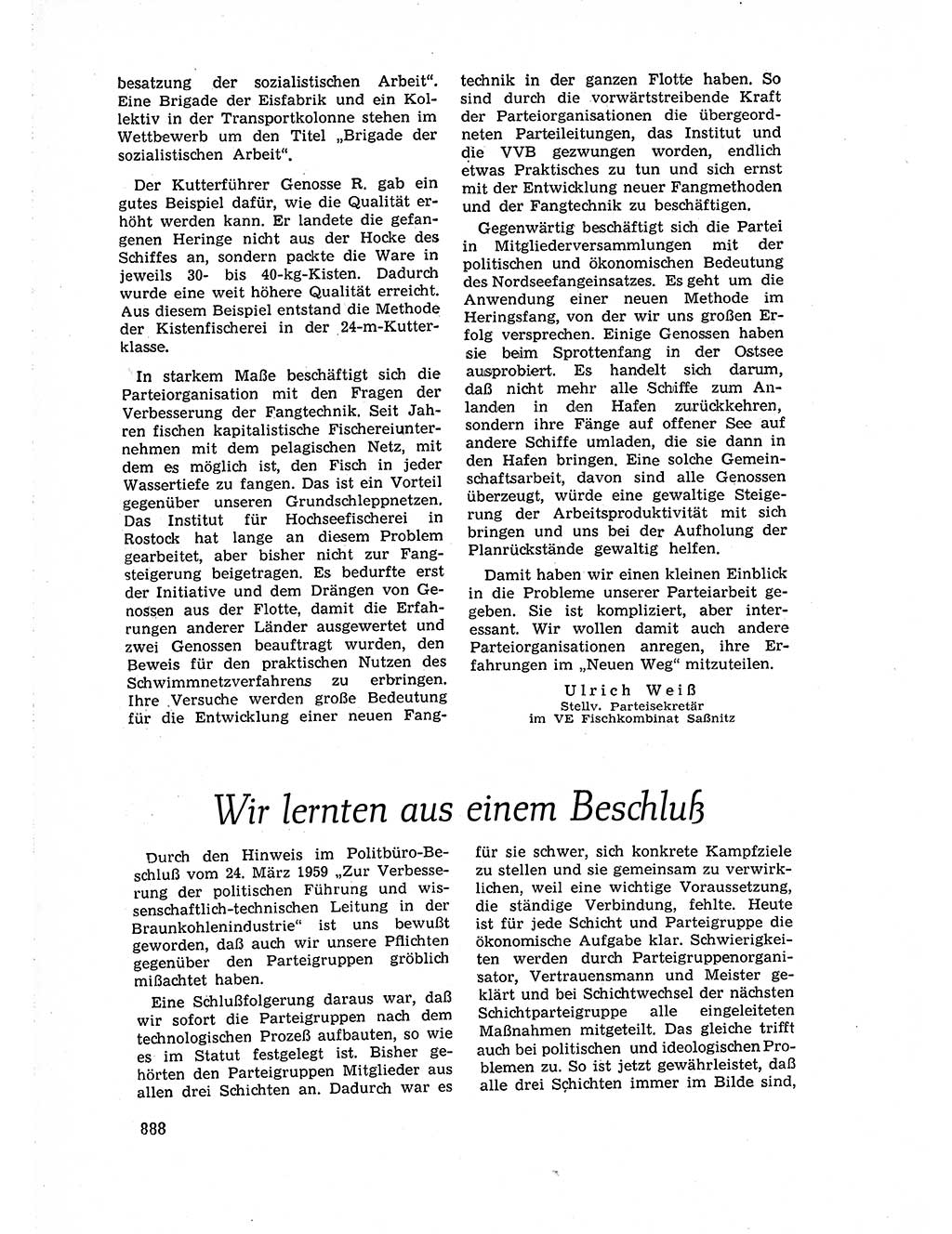 Neuer Weg (NW), Organ des Zentralkomitees (ZK) der SED (Sozialistische Einheitspartei Deutschlands) für Fragen des Parteiaufbaus und des Parteilebens, 14. Jahrgang [Deutsche Demokratische Republik (DDR)] 1959, Seite 888 (NW ZK SED DDR 1959, S. 888)
