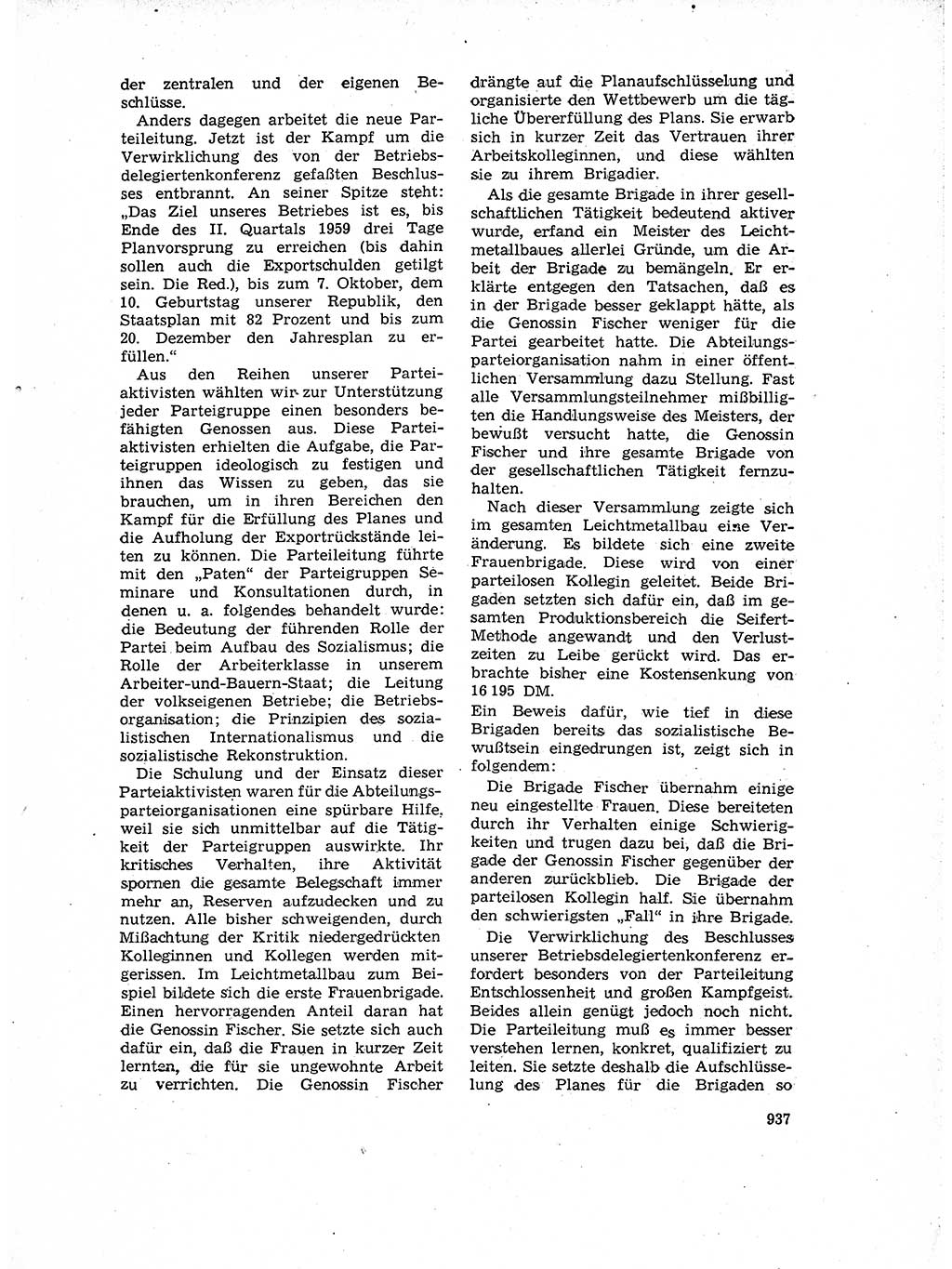 Neuer Weg (NW), Organ des Zentralkomitees (ZK) der SED (Sozialistische Einheitspartei Deutschlands) für Fragen des Parteiaufbaus und des Parteilebens, 14. Jahrgang [Deutsche Demokratische Republik (DDR)] 1959, Seite 937 (NW ZK SED DDR 1959, S. 937)