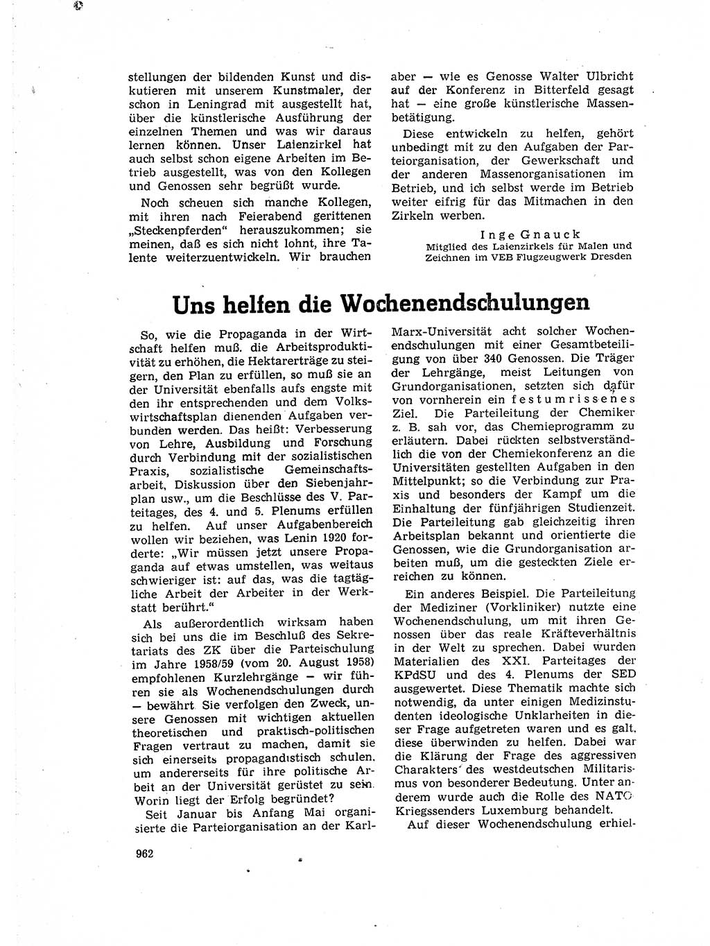 Neuer Weg (NW), Organ des Zentralkomitees (ZK) der SED (Sozialistische Einheitspartei Deutschlands) für Fragen des Parteiaufbaus und des Parteilebens, 14. Jahrgang [Deutsche Demokratische Republik (DDR)] 1959, Seite 962 (NW ZK SED DDR 1959, S. 962)
