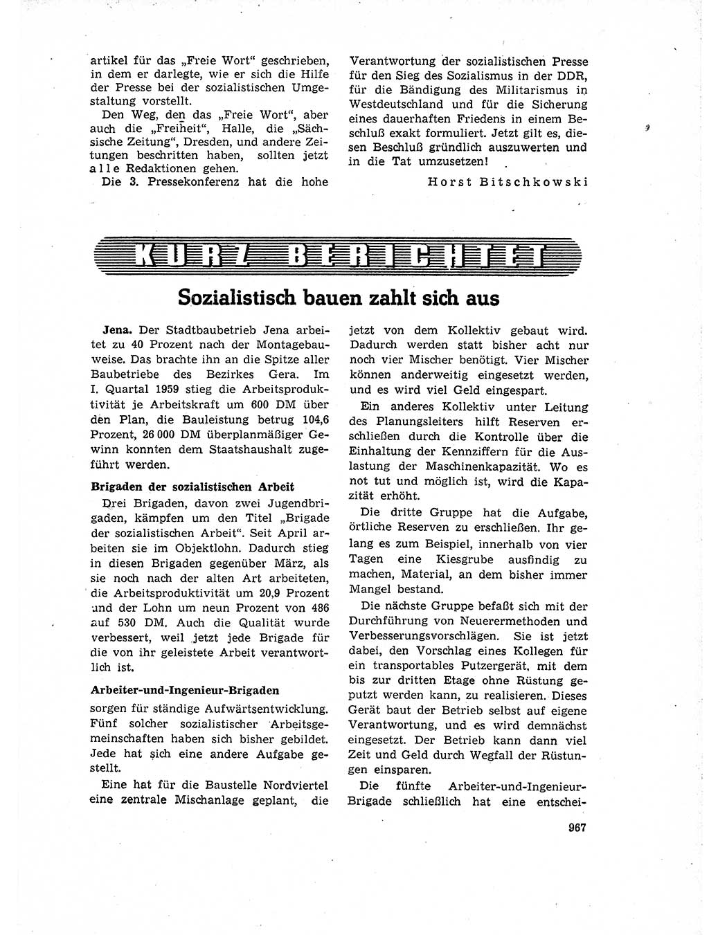 Neuer Weg (NW), Organ des Zentralkomitees (ZK) der SED (Sozialistische Einheitspartei Deutschlands) für Fragen des Parteiaufbaus und des Parteilebens, 14. Jahrgang [Deutsche Demokratische Republik (DDR)] 1959, Seite 967 (NW ZK SED DDR 1959, S. 967)