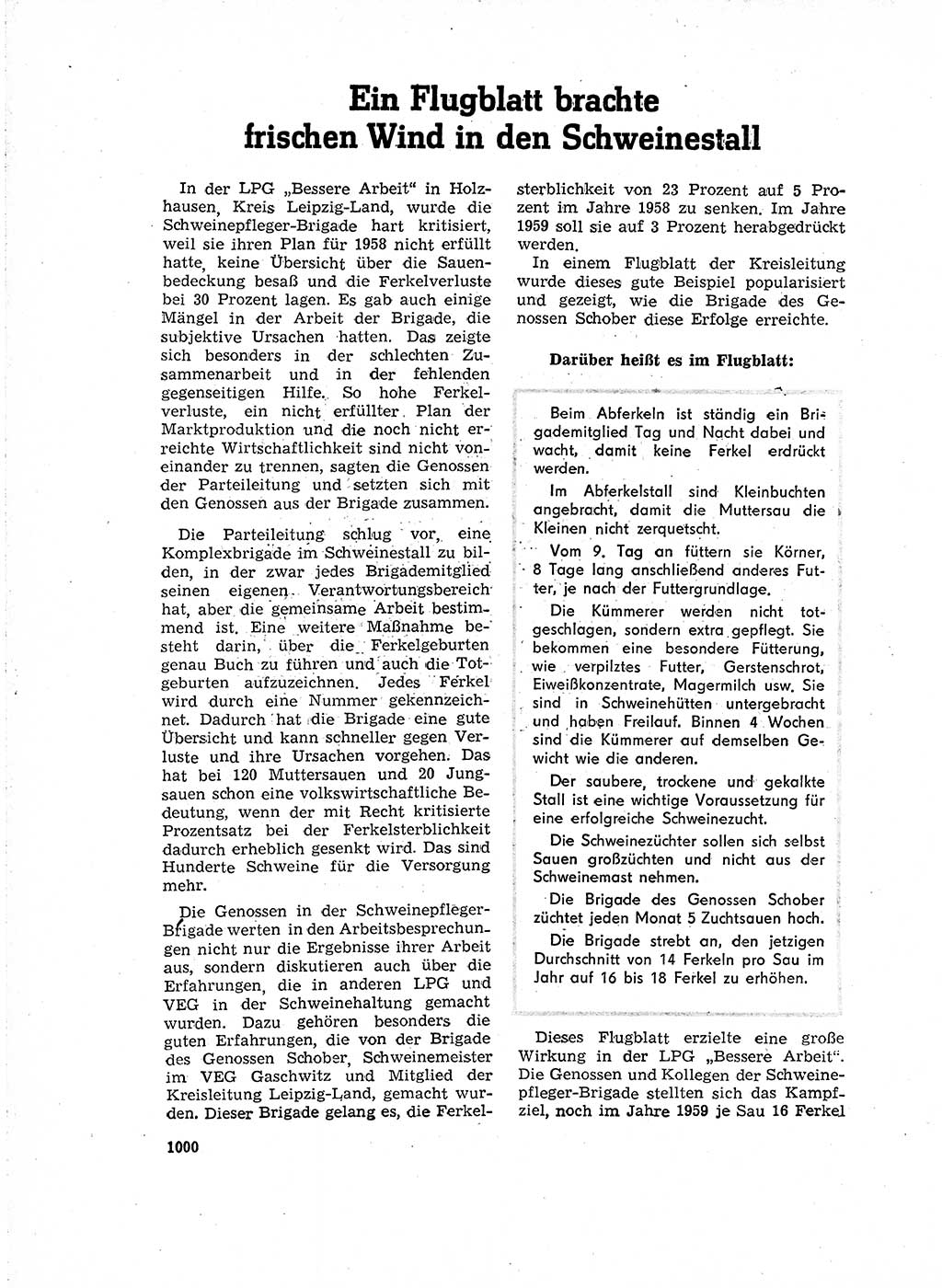 Neuer Weg (NW), Organ des Zentralkomitees (ZK) der SED (Sozialistische Einheitspartei Deutschlands) für Fragen des Parteiaufbaus und des Parteilebens, 14. Jahrgang [Deutsche Demokratische Republik (DDR)] 1959, Seite 1000 (NW ZK SED DDR 1959, S. 1000)