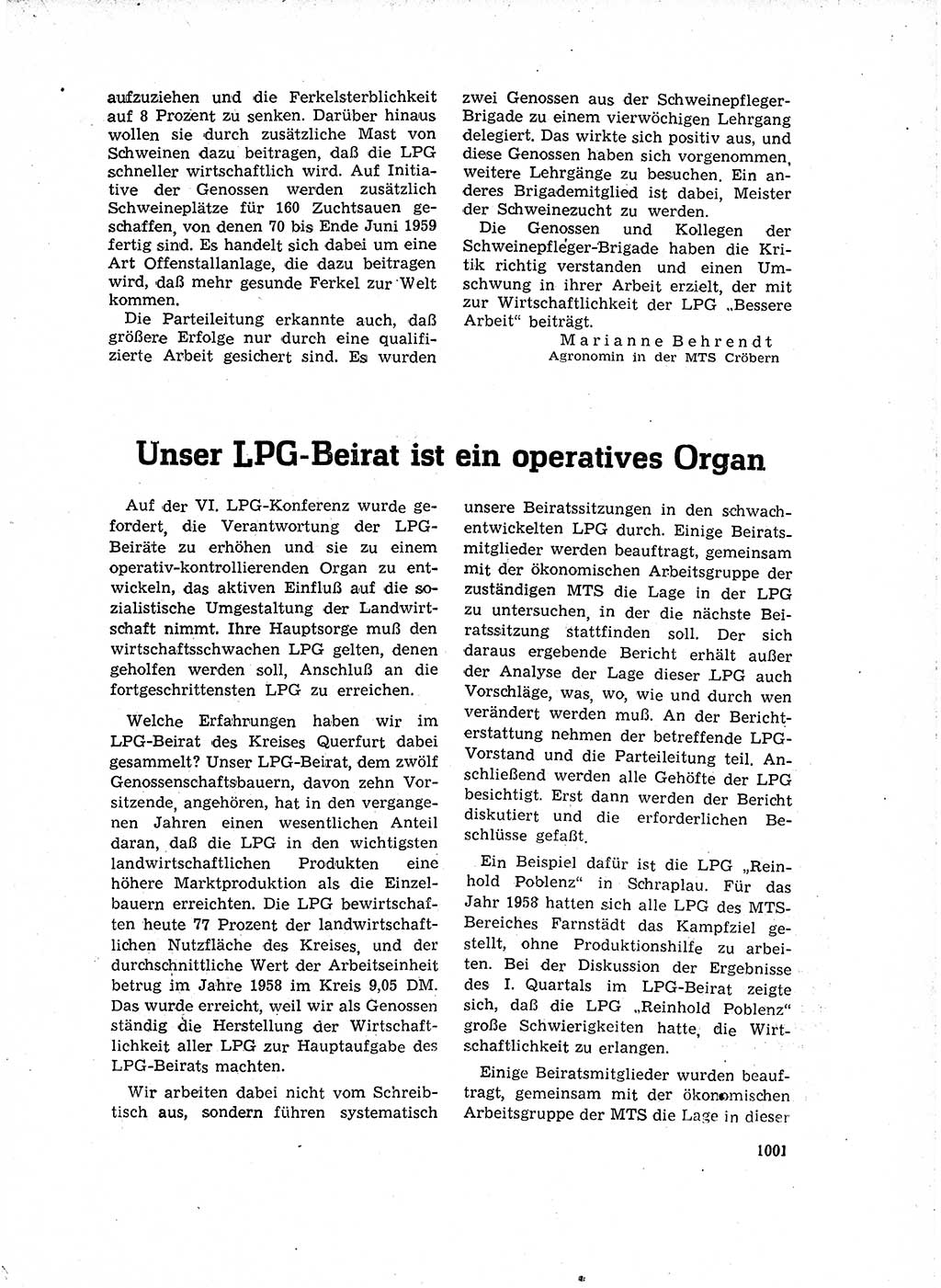 Neuer Weg (NW), Organ des Zentralkomitees (ZK) der SED (Sozialistische Einheitspartei Deutschlands) für Fragen des Parteiaufbaus und des Parteilebens, 14. Jahrgang [Deutsche Demokratische Republik (DDR)] 1959, Seite 1001 (NW ZK SED DDR 1959, S. 1001)