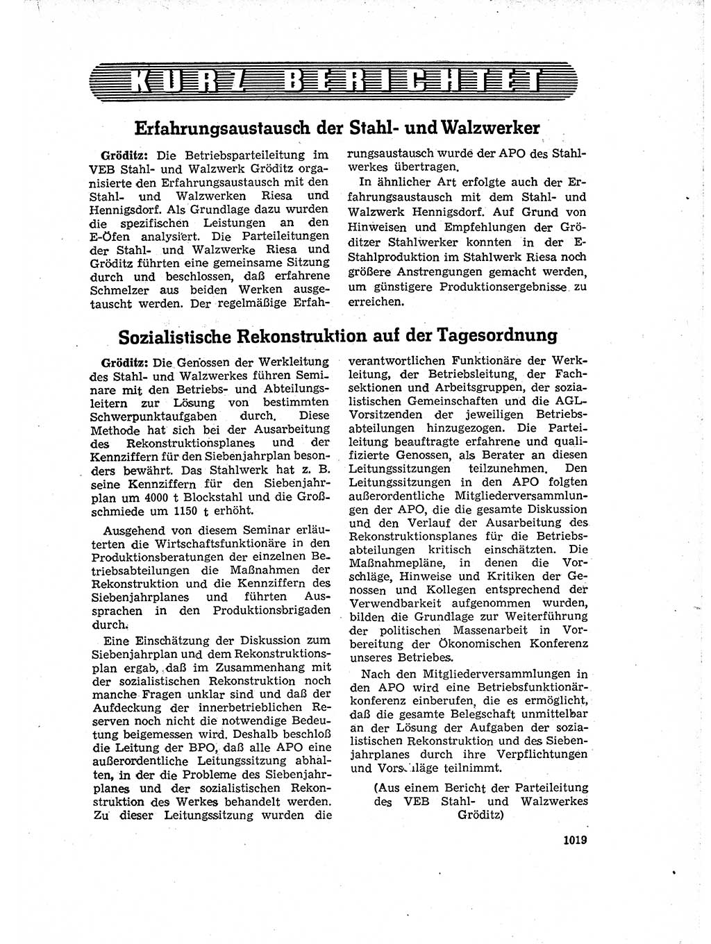 Neuer Weg (NW), Organ des Zentralkomitees (ZK) der SED (Sozialistische Einheitspartei Deutschlands) für Fragen des Parteiaufbaus und des Parteilebens, 14. Jahrgang [Deutsche Demokratische Republik (DDR)] 1959, Seite 1019 (NW ZK SED DDR 1959, S. 1019)