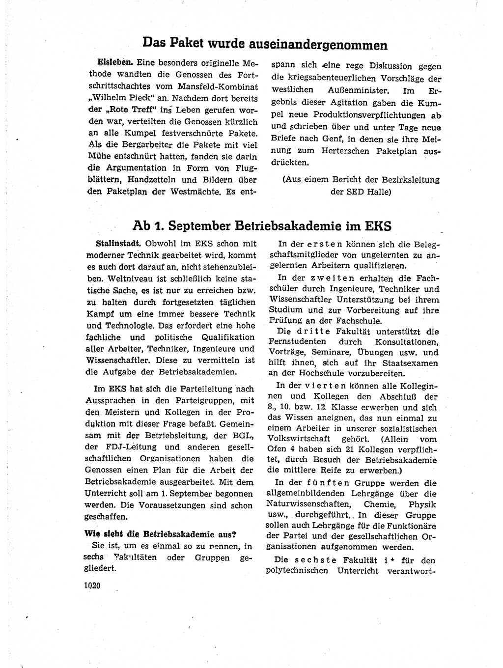 Neuer Weg (NW), Organ des Zentralkomitees (ZK) der SED (Sozialistische Einheitspartei Deutschlands) für Fragen des Parteiaufbaus und des Parteilebens, 14. Jahrgang [Deutsche Demokratische Republik (DDR)] 1959, Seite 1020 (NW ZK SED DDR 1959, S. 1020)