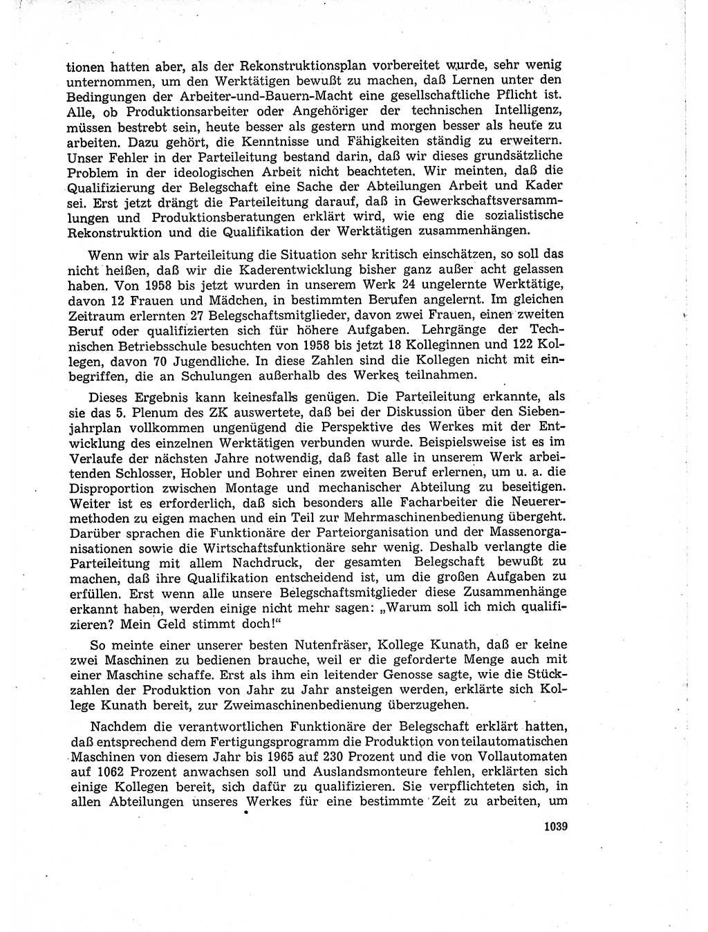 Neuer Weg (NW), Organ des Zentralkomitees (ZK) der SED (Sozialistische Einheitspartei Deutschlands) für Fragen des Parteiaufbaus und des Parteilebens, 14. Jahrgang [Deutsche Demokratische Republik (DDR)] 1959, Seite 1039 (NW ZK SED DDR 1959, S. 1039)