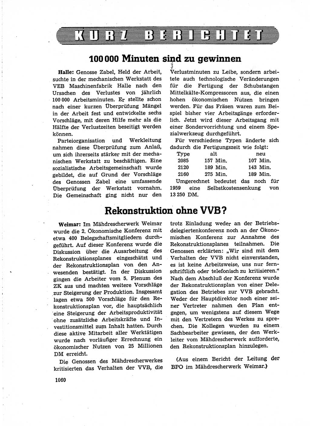 Neuer Weg (NW), Organ des Zentralkomitees (ZK) der SED (Sozialistische Einheitspartei Deutschlands) für Fragen des Parteiaufbaus und des Parteilebens, 14. Jahrgang [Deutsche Demokratische Republik (DDR)] 1959, Seite 1060 (NW ZK SED DDR 1959, S. 1060)