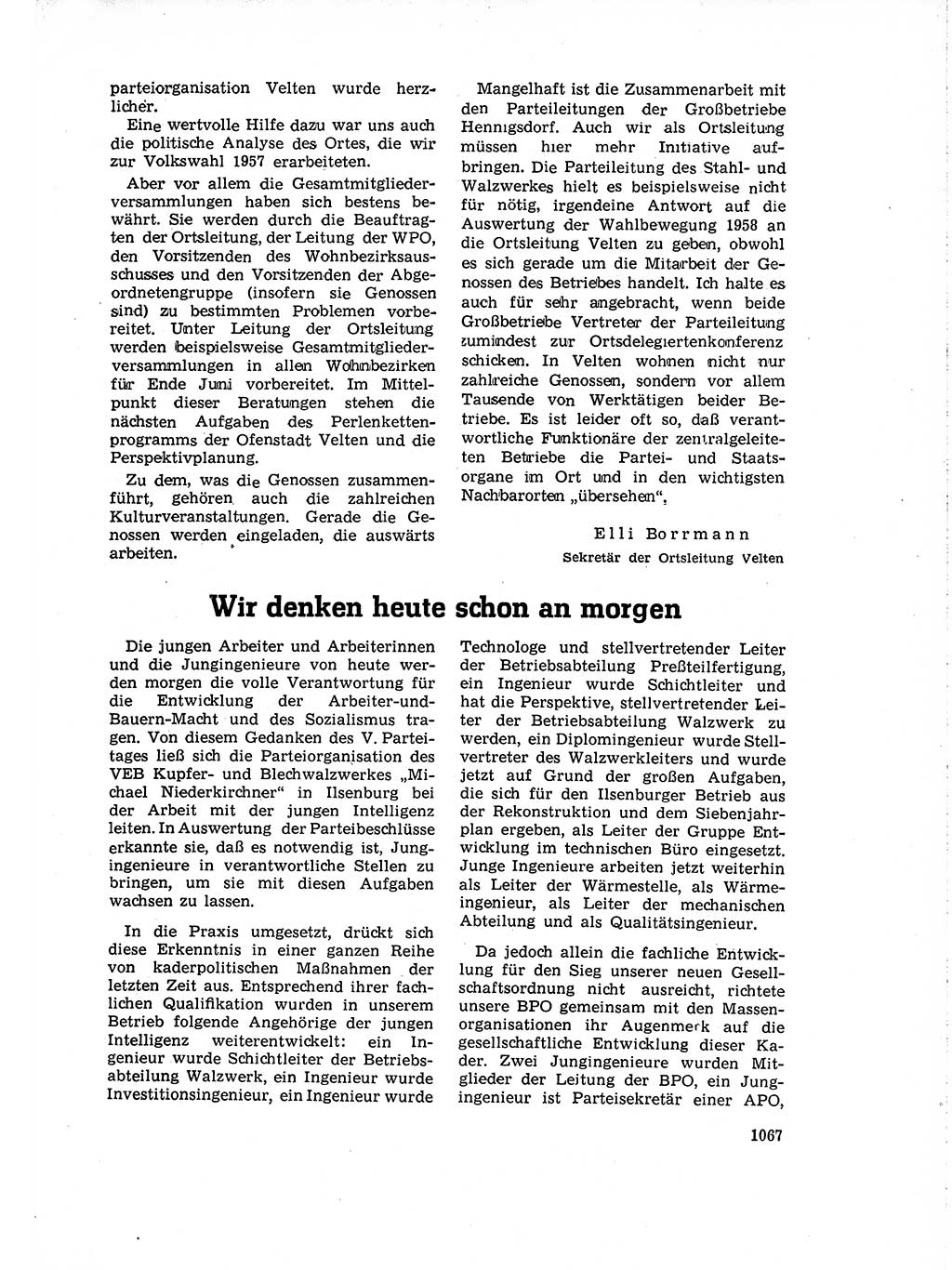 Neuer Weg (NW), Organ des Zentralkomitees (ZK) der SED (Sozialistische Einheitspartei Deutschlands) für Fragen des Parteiaufbaus und des Parteilebens, 14. Jahrgang [Deutsche Demokratische Republik (DDR)] 1959, Seite 1067 (NW ZK SED DDR 1959, S. 1067)