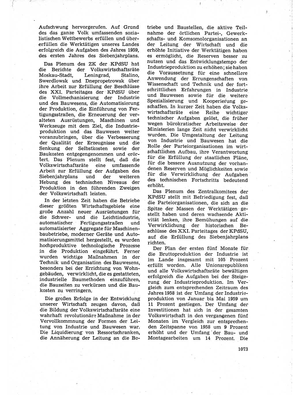 Neuer Weg (NW), Organ des Zentralkomitees (ZK) der SED (Sozialistische Einheitspartei Deutschlands) für Fragen des Parteiaufbaus und des Parteilebens, 14. Jahrgang [Deutsche Demokratische Republik (DDR)] 1959, Seite 1073 (NW ZK SED DDR 1959, S. 1073)