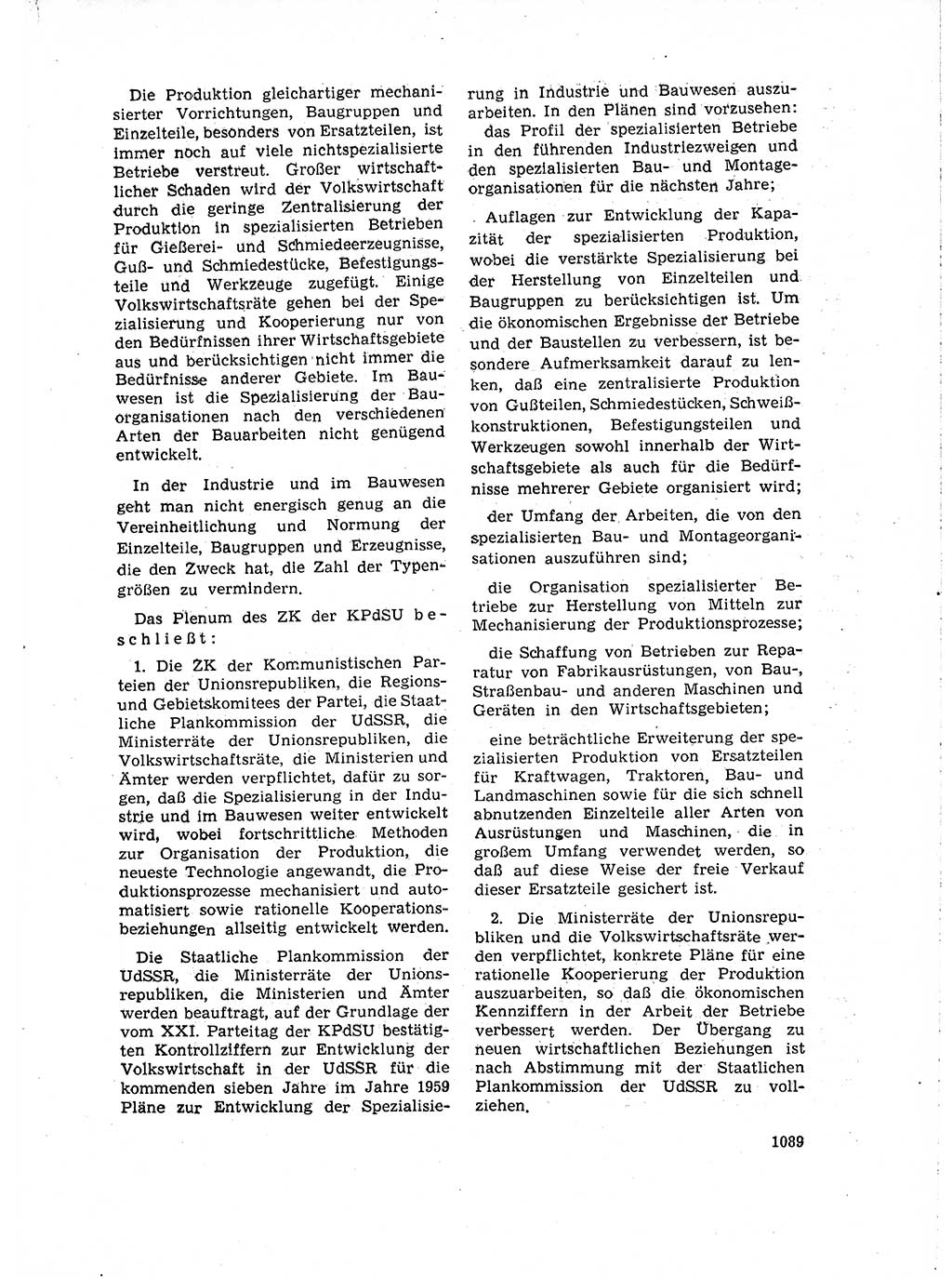 Neuer Weg (NW), Organ des Zentralkomitees (ZK) der SED (Sozialistische Einheitspartei Deutschlands) für Fragen des Parteiaufbaus und des Parteilebens, 14. Jahrgang [Deutsche Demokratische Republik (DDR)] 1959, Seite 1089 (NW ZK SED DDR 1959, S. 1089)