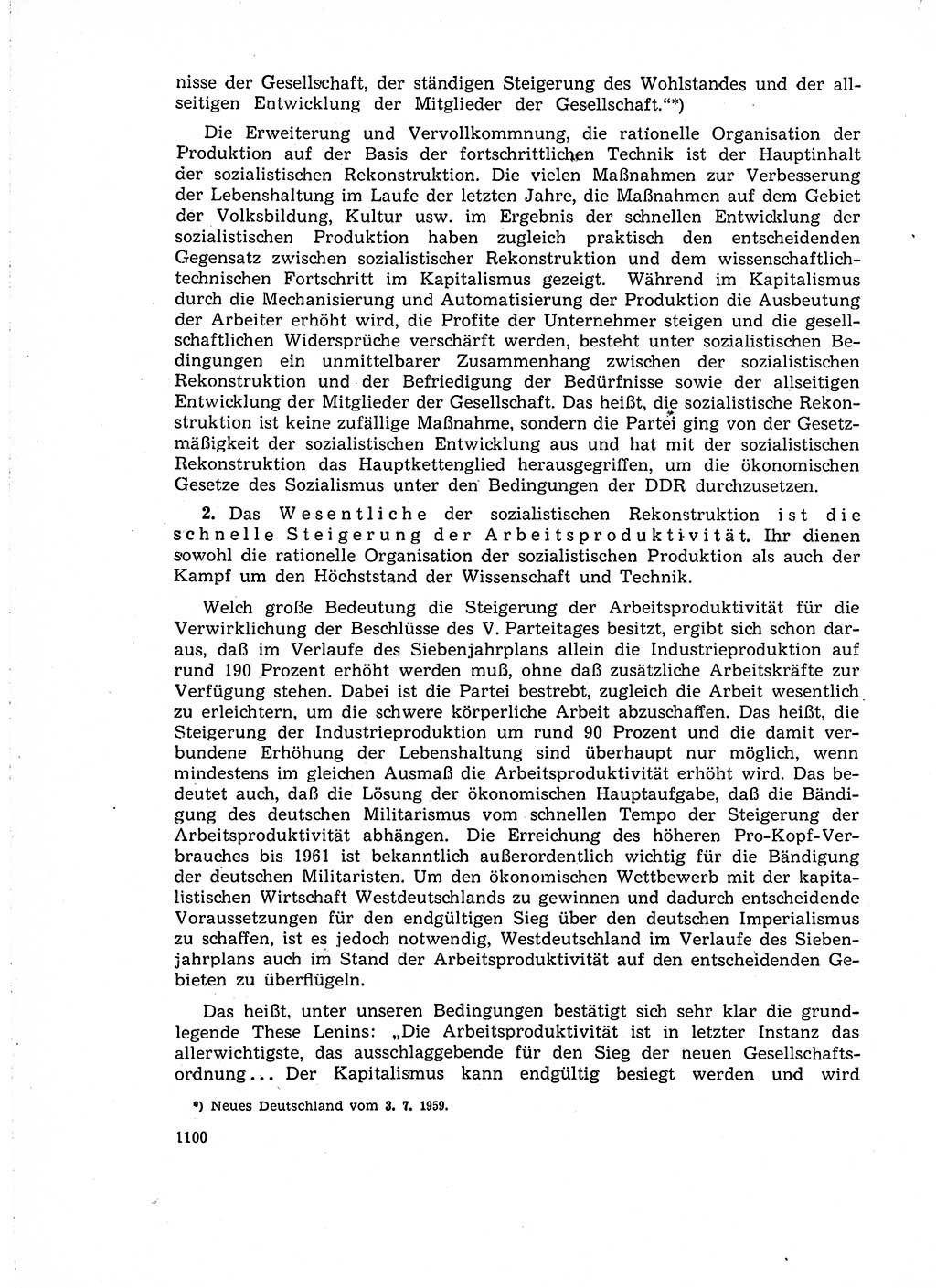 Neuer Weg (NW), Organ des Zentralkomitees (ZK) der SED (Sozialistische Einheitspartei Deutschlands) für Fragen des Parteiaufbaus und des Parteilebens, 14. Jahrgang [Deutsche Demokratische Republik (DDR)] 1959, Seite 1100 (NW ZK SED DDR 1959, S. 1100)