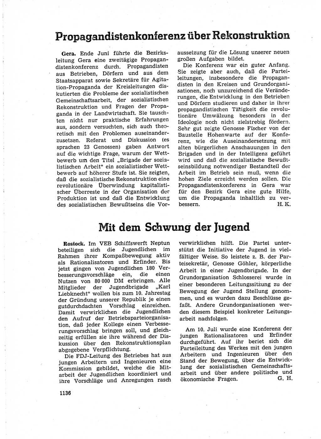 Neuer Weg (NW), Organ des Zentralkomitees (ZK) der SED (Sozialistische Einheitspartei Deutschlands) für Fragen des Parteiaufbaus und des Parteilebens, 14. Jahrgang [Deutsche Demokratische Republik (DDR)] 1959, Seite 1136 (NW ZK SED DDR 1959, S. 1136)
