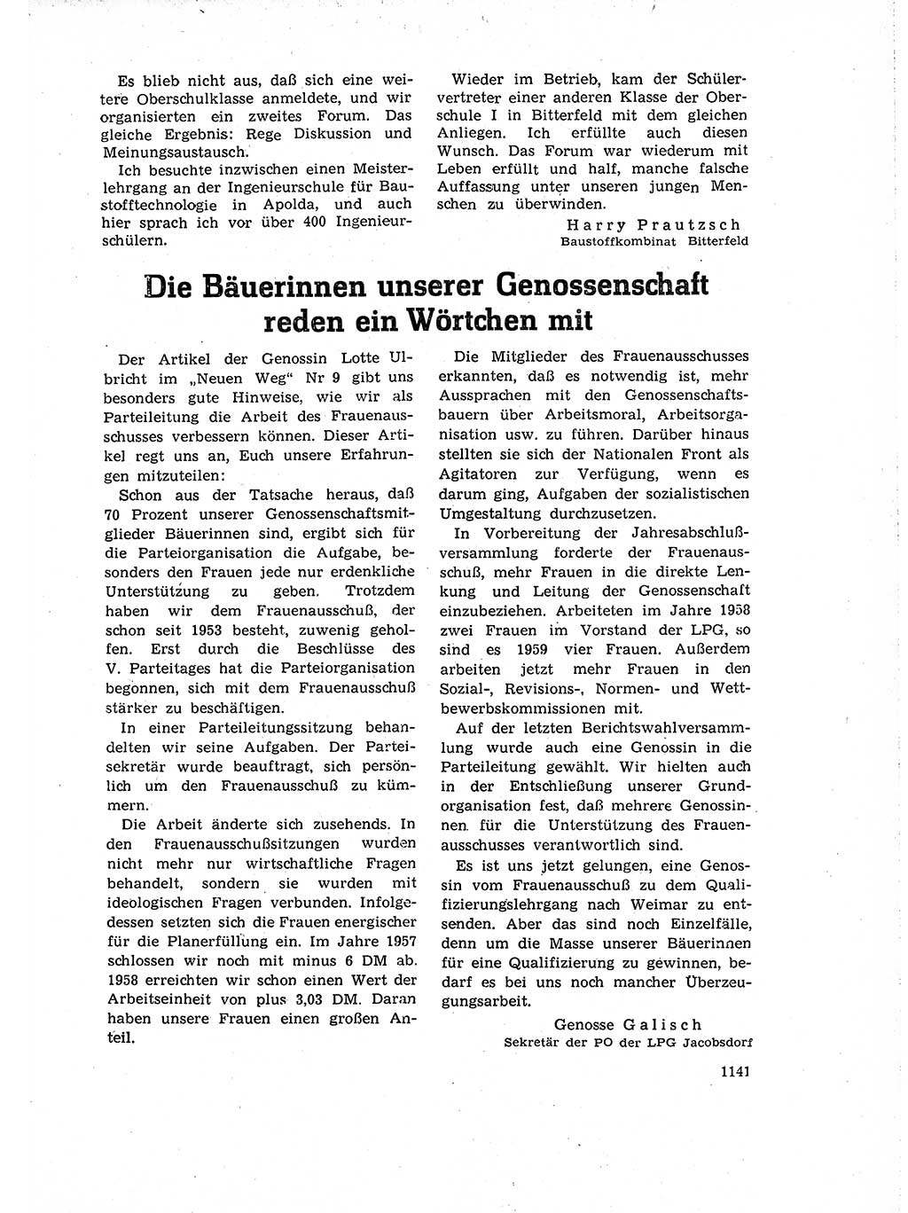 Neuer Weg (NW), Organ des Zentralkomitees (ZK) der SED (Sozialistische Einheitspartei Deutschlands) für Fragen des Parteiaufbaus und des Parteilebens, 14. Jahrgang [Deutsche Demokratische Republik (DDR)] 1959, Seite 1141 (NW ZK SED DDR 1959, S. 1141)