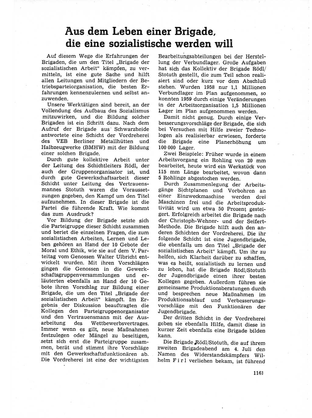 Neuer Weg (NW), Organ des Zentralkomitees (ZK) der SED (Sozialistische Einheitspartei Deutschlands) für Fragen des Parteiaufbaus und des Parteilebens, 14. Jahrgang [Deutsche Demokratische Republik (DDR)] 1959, Seite 1161 (NW ZK SED DDR 1959, S. 1161)