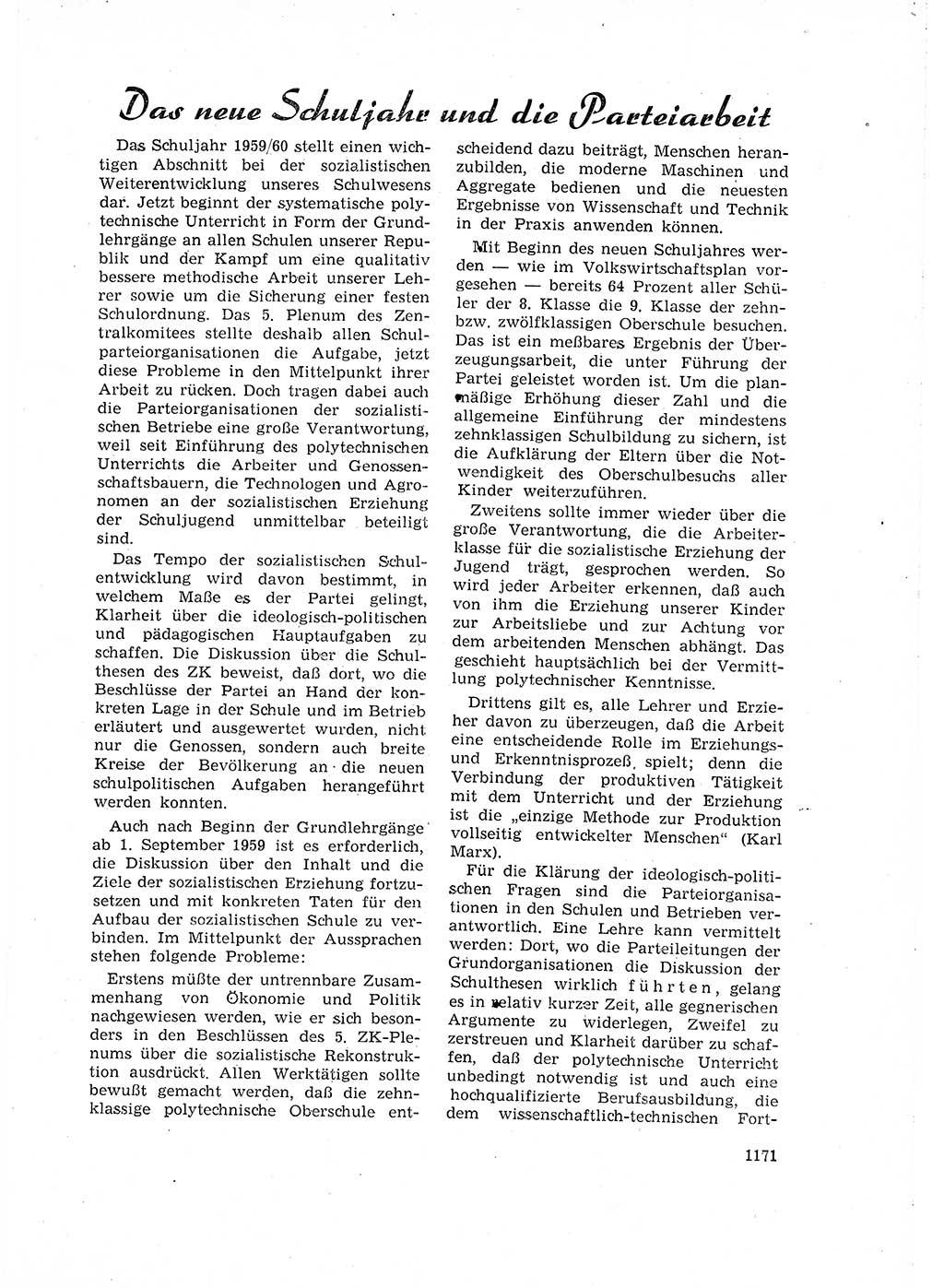 Neuer Weg (NW), Organ des Zentralkomitees (ZK) der SED (Sozialistische Einheitspartei Deutschlands) für Fragen des Parteiaufbaus und des Parteilebens, 14. Jahrgang [Deutsche Demokratische Republik (DDR)] 1959, Seite 1171 (NW ZK SED DDR 1959, S. 1171)