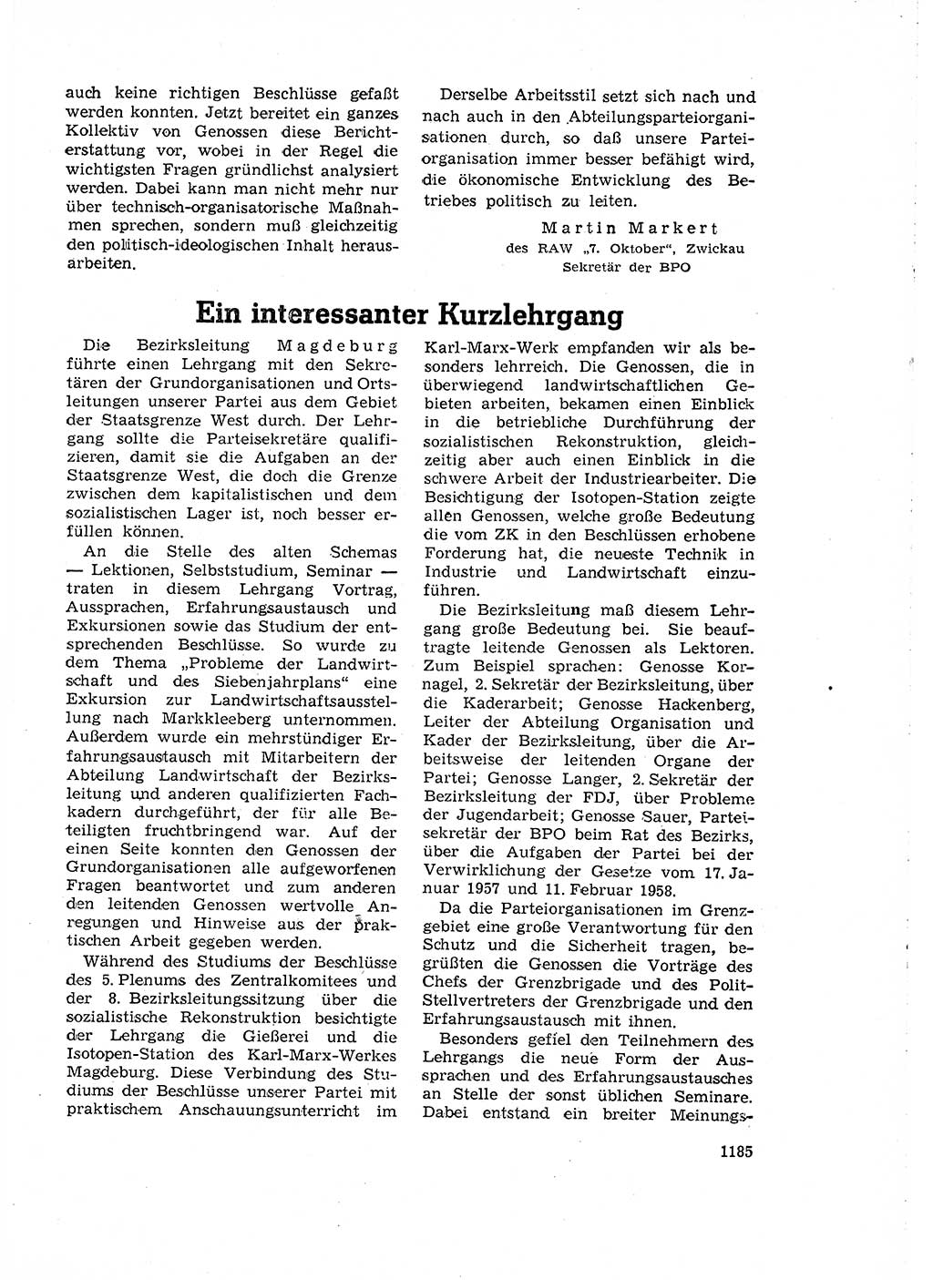 Neuer Weg (NW), Organ des Zentralkomitees (ZK) der SED (Sozialistische Einheitspartei Deutschlands) für Fragen des Parteiaufbaus und des Parteilebens, 14. Jahrgang [Deutsche Demokratische Republik (DDR)] 1959, Seite 1185 (NW ZK SED DDR 1959, S. 1185)