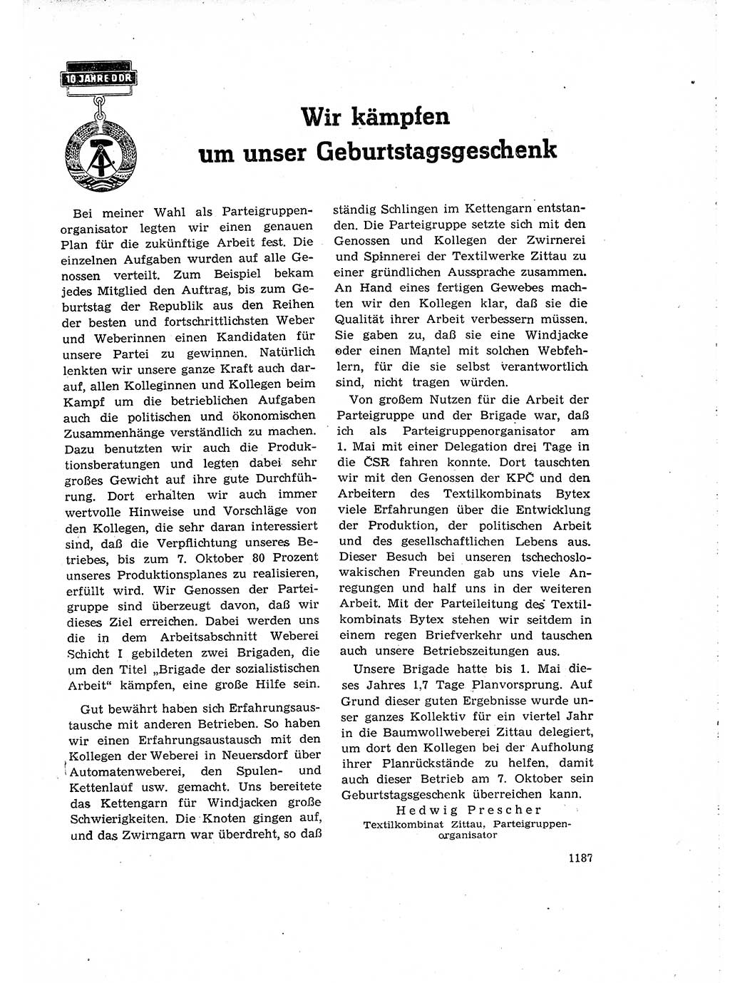Neuer Weg (NW), Organ des Zentralkomitees (ZK) der SED (Sozialistische Einheitspartei Deutschlands) für Fragen des Parteiaufbaus und des Parteilebens, 14. Jahrgang [Deutsche Demokratische Republik (DDR)] 1959, Seite 1187 (NW ZK SED DDR 1959, S. 1187)